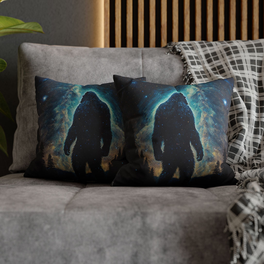 Bigfoot Moonlight Faux Suede Square Pillowcase — Glowing Stars & Moon Design