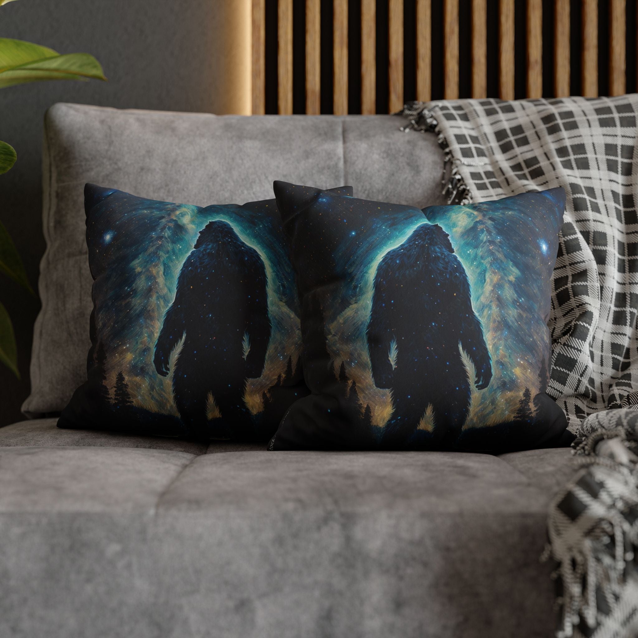 Bigfoot Moonlight Faux Suede Square Pillowcase — Glowing Stars & Moon Design