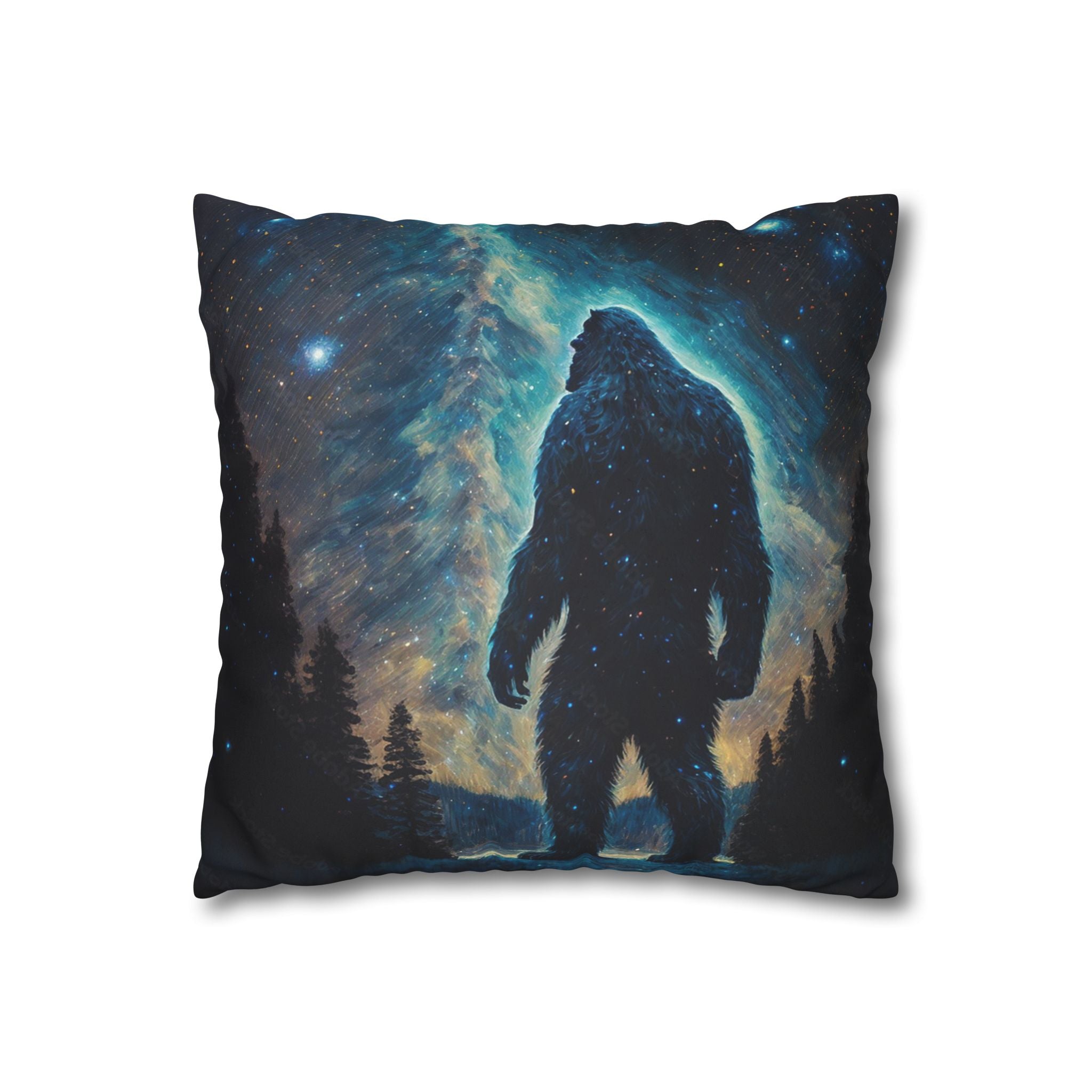 Bigfoot Moonlight Faux Suede Square Pillowcase — Glowing Stars & Moon Design