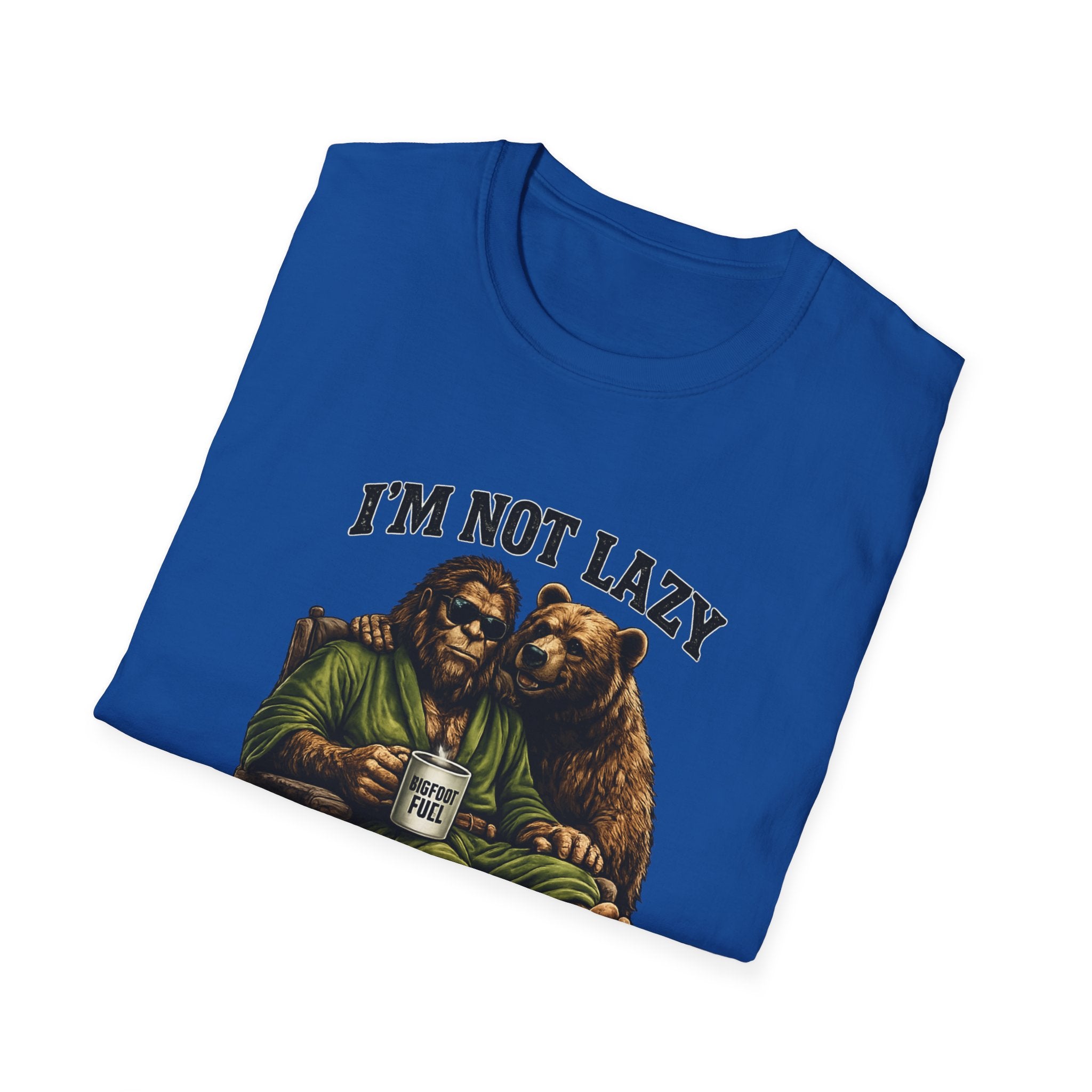 Squatch Mode Bigfoot with Coffee T-Shirt | Sasquatch Sitting with Bear Buddy