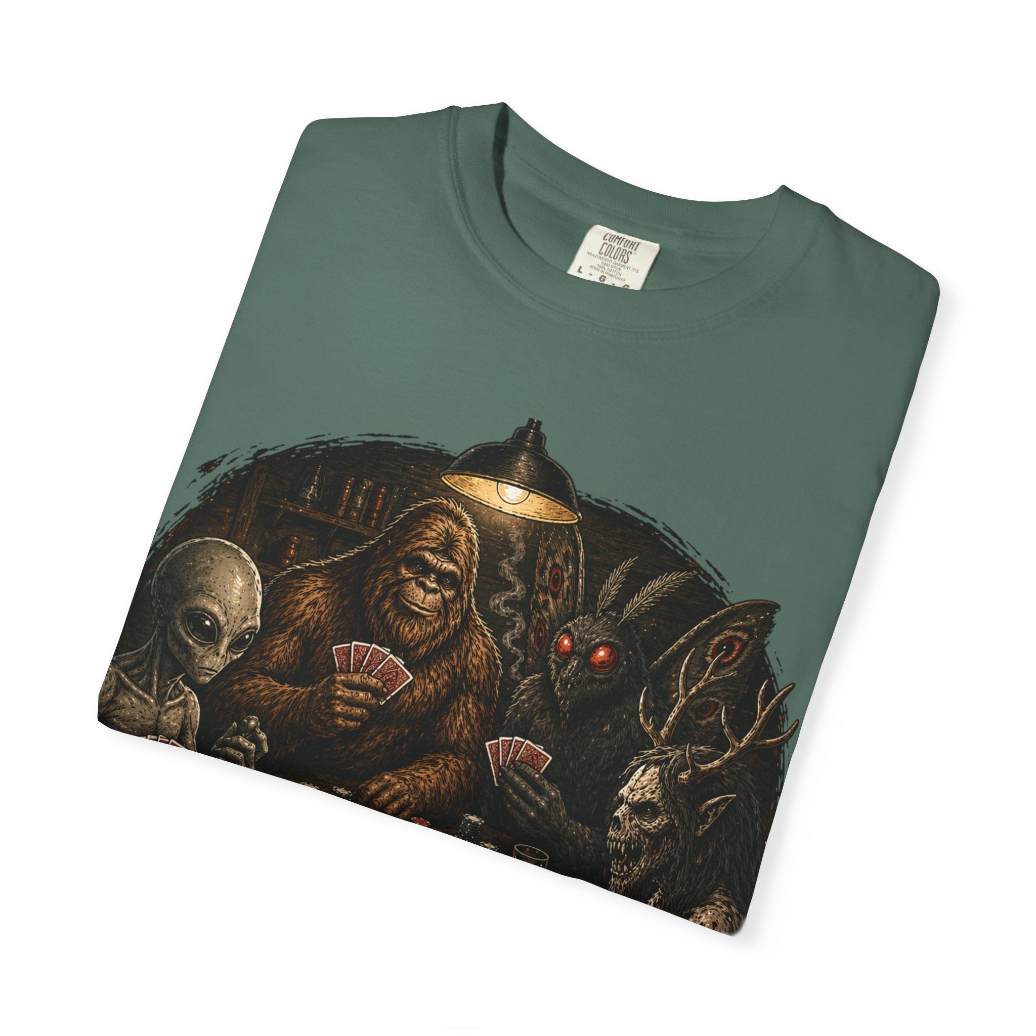 Cryptid Poker T-Shirt — Bigfoot & Legends Playing Cards