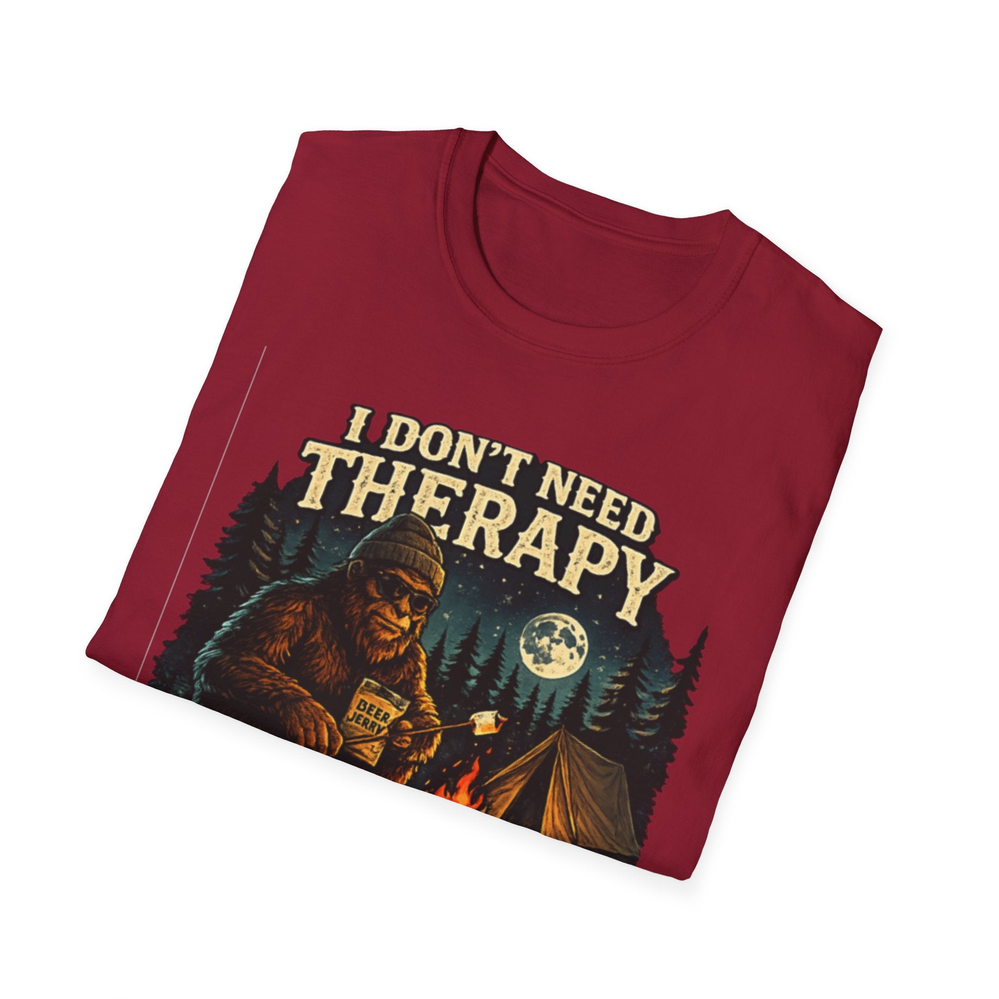 Bigfoot Camping T-Shirt — "I Don't Need Therapy, I Just Need to Go Camping"