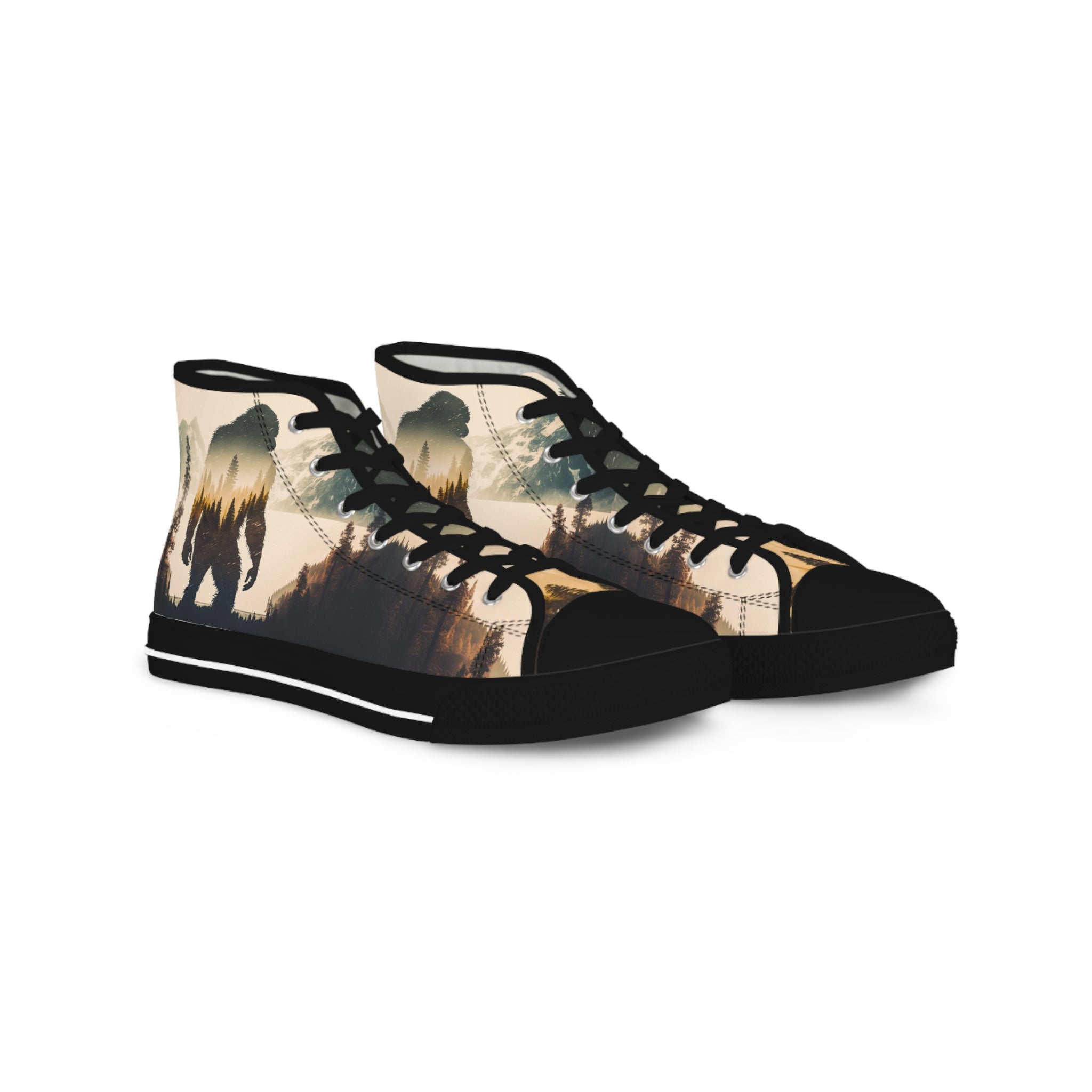 Bigfoot Forest Lake Mountain Men's High Top Sneakers | Outdoor Sasquatch Design