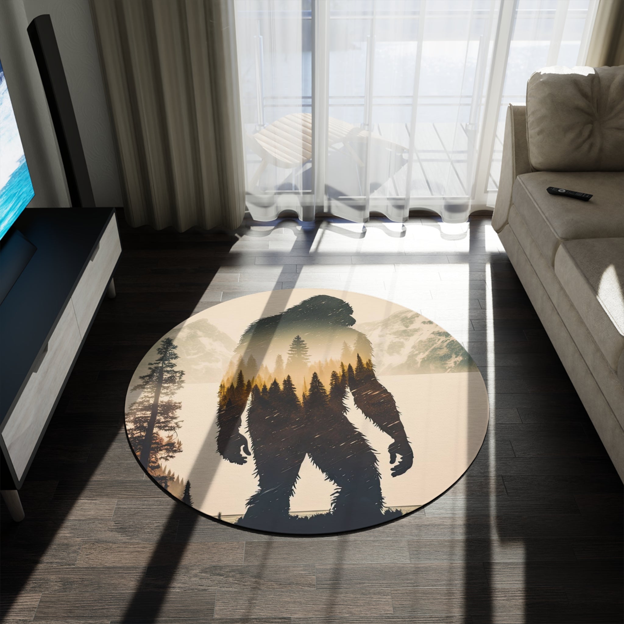 Bigfoot, Bigfoot rug,  carpet, Bigfoot gifts, sasquatch, bigfoot gift, bigfoot gear, round Rug