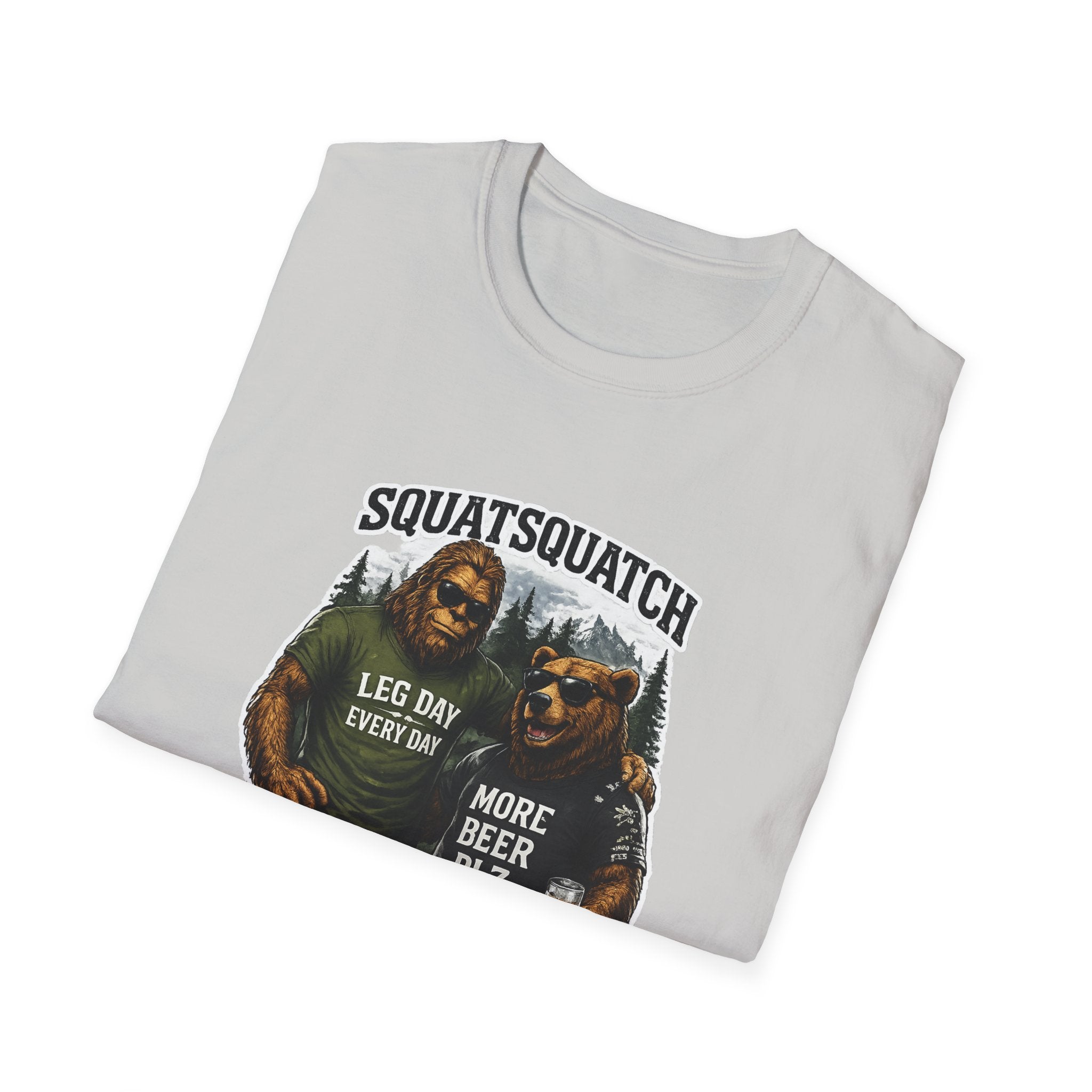 Bigfoot Leg Day T-Shirt — "Squat Squatch" Gym Humor with Beer Buddy