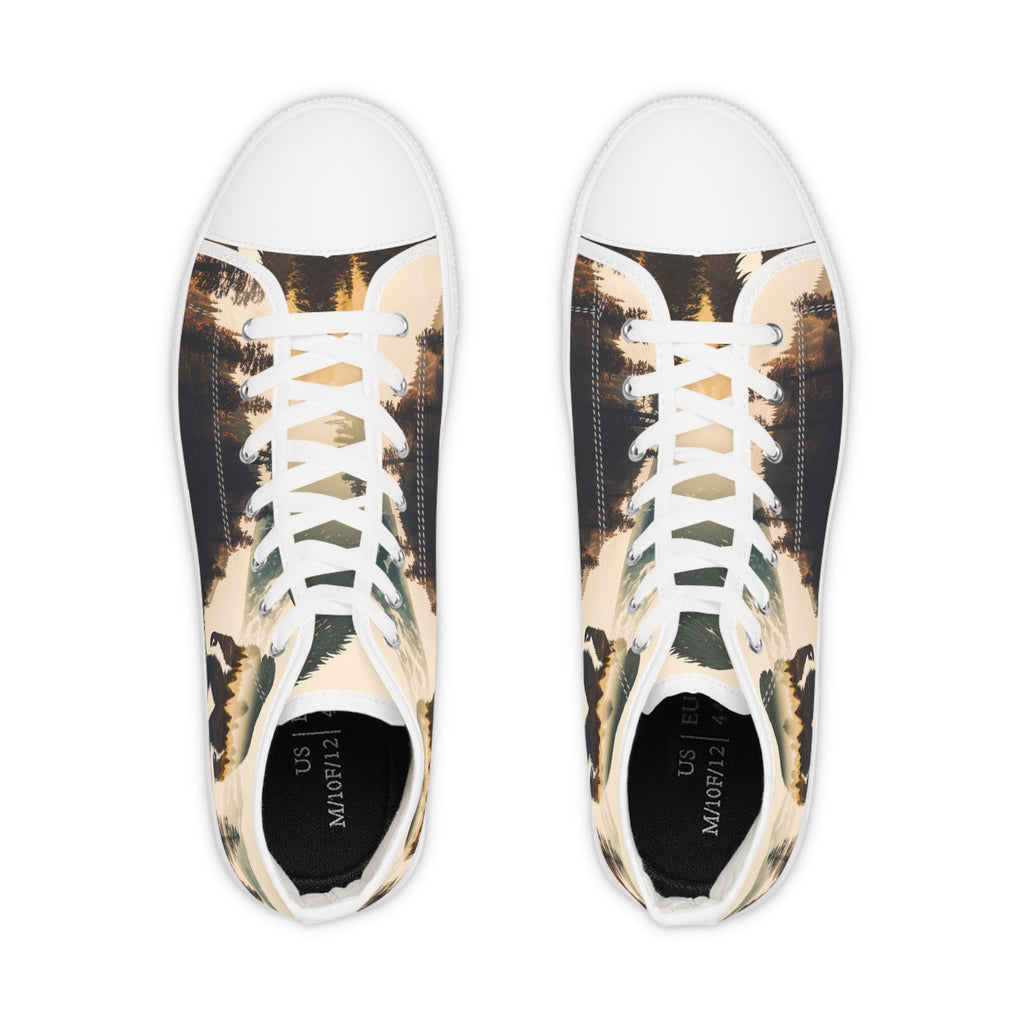 Bigfoot Forest Lake Mountain Men's High Top Sneakers | Outdoor Sasquatch Design