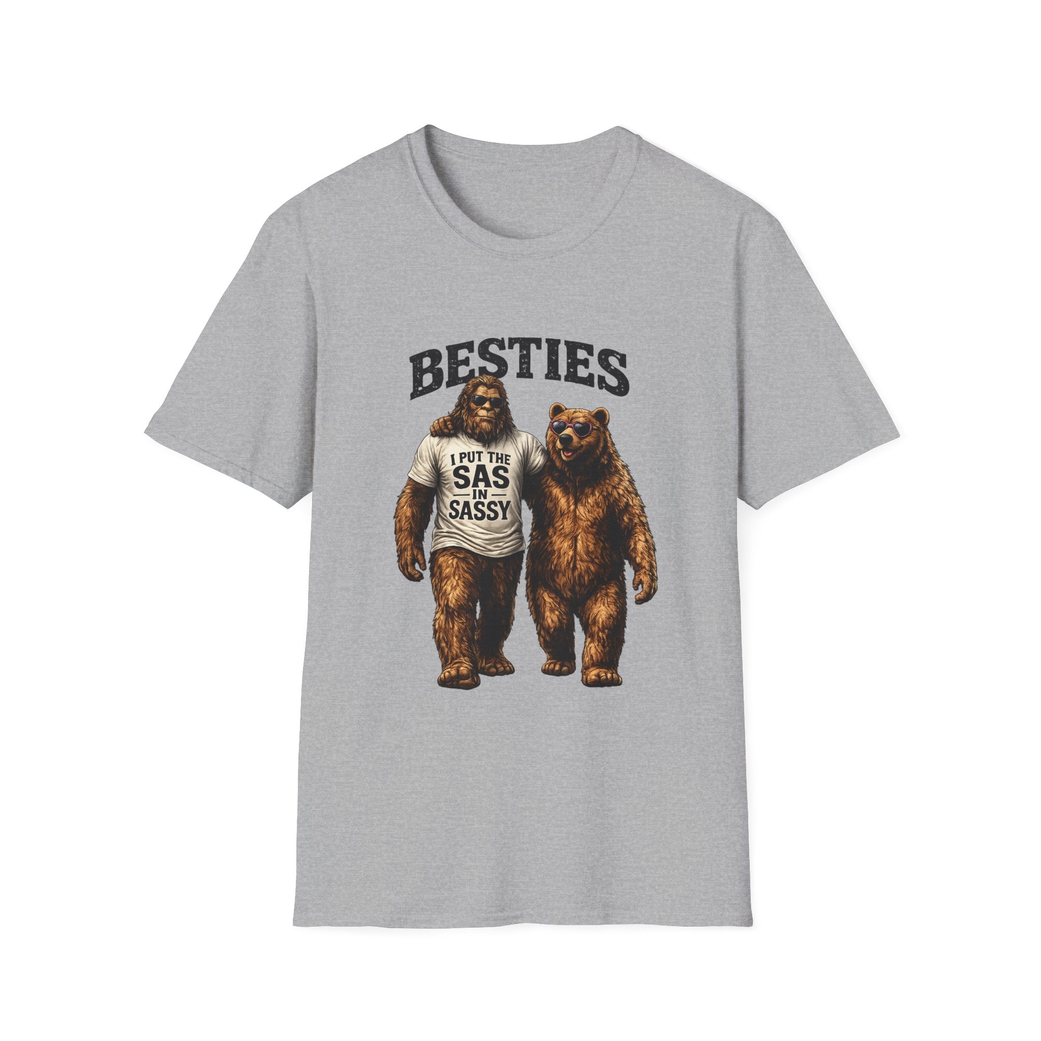Bigfoot and Bear Besties T-Shirt | Funny Sasquatch Bear Friendship