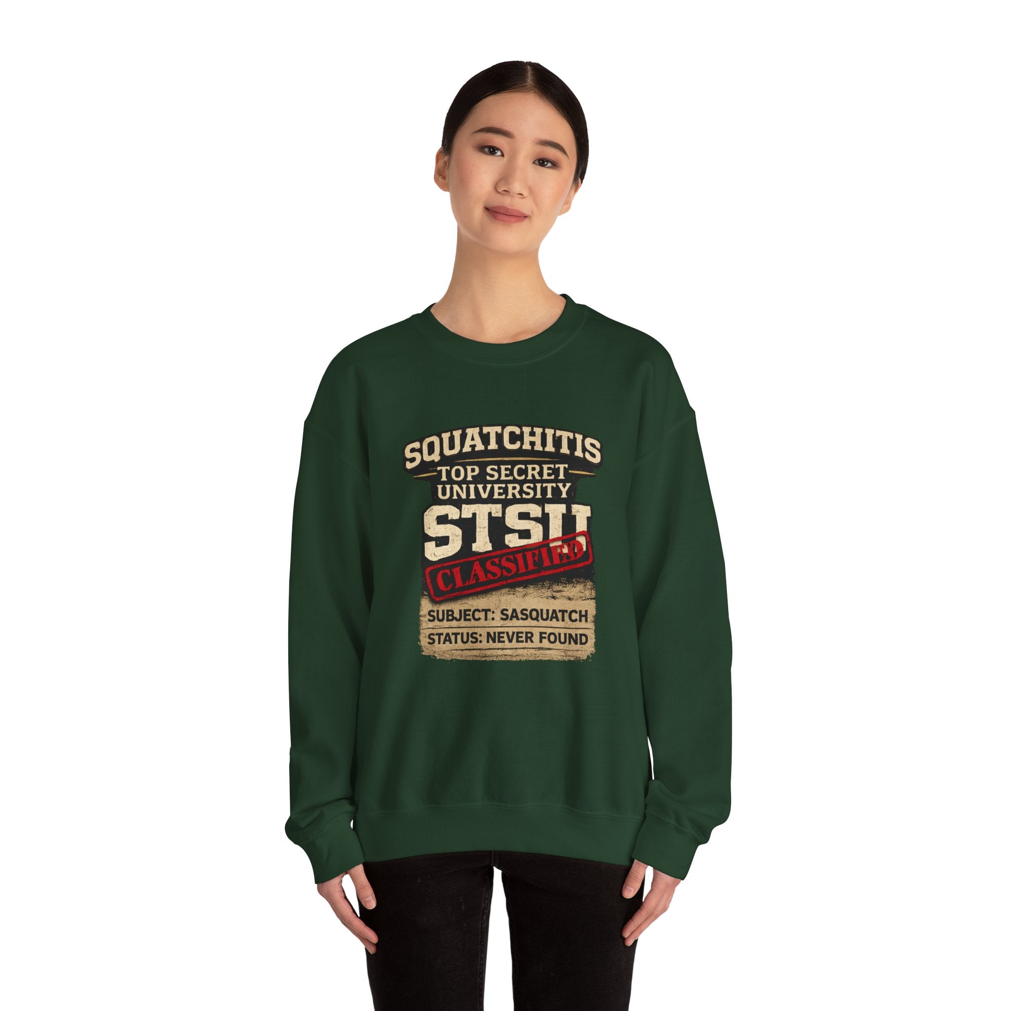 Classified Squatchitis Top Secret University Bigfoot Crewneck Sweatshirt