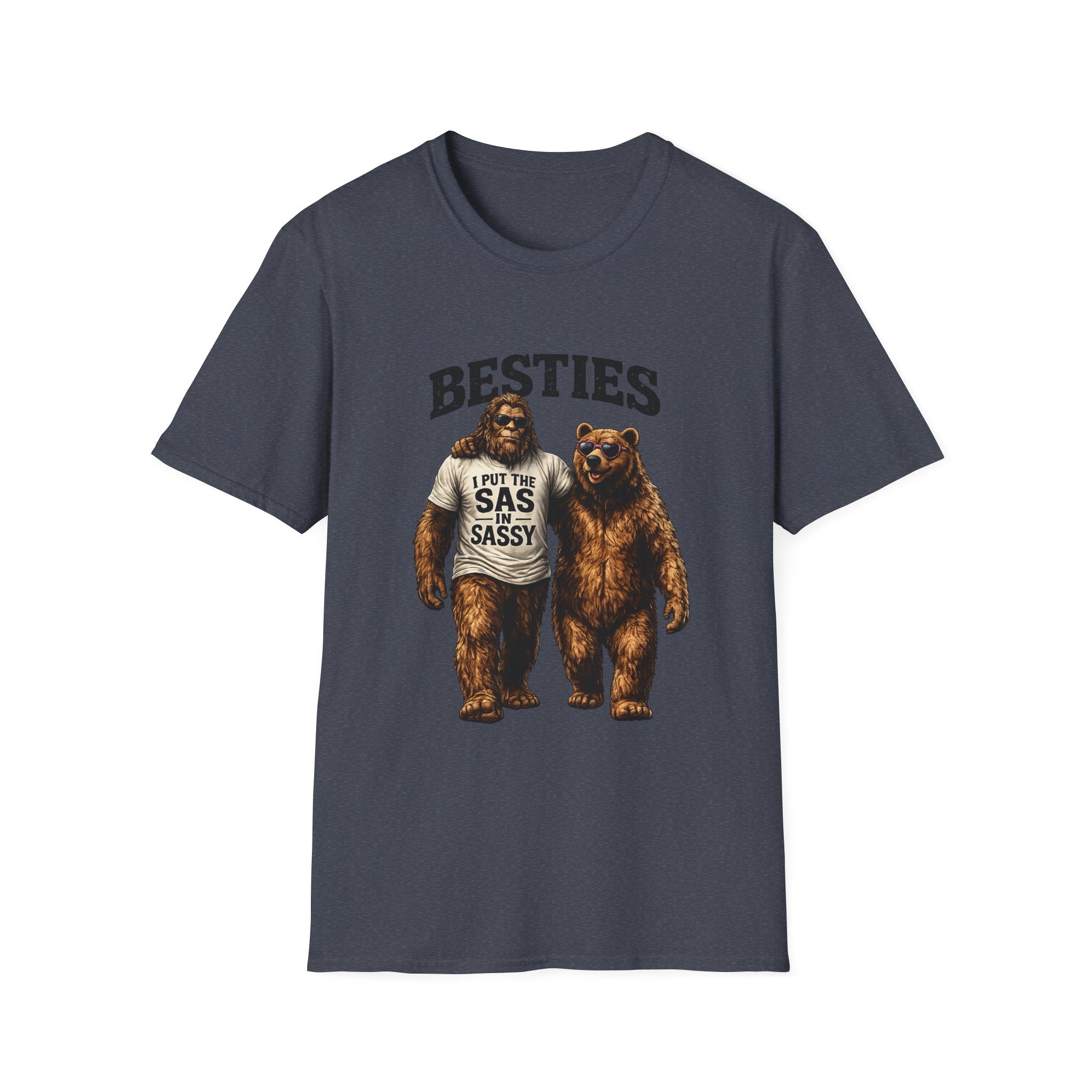 Bigfoot and Bear Besties T-Shirt | Funny Sasquatch Bear Friendship