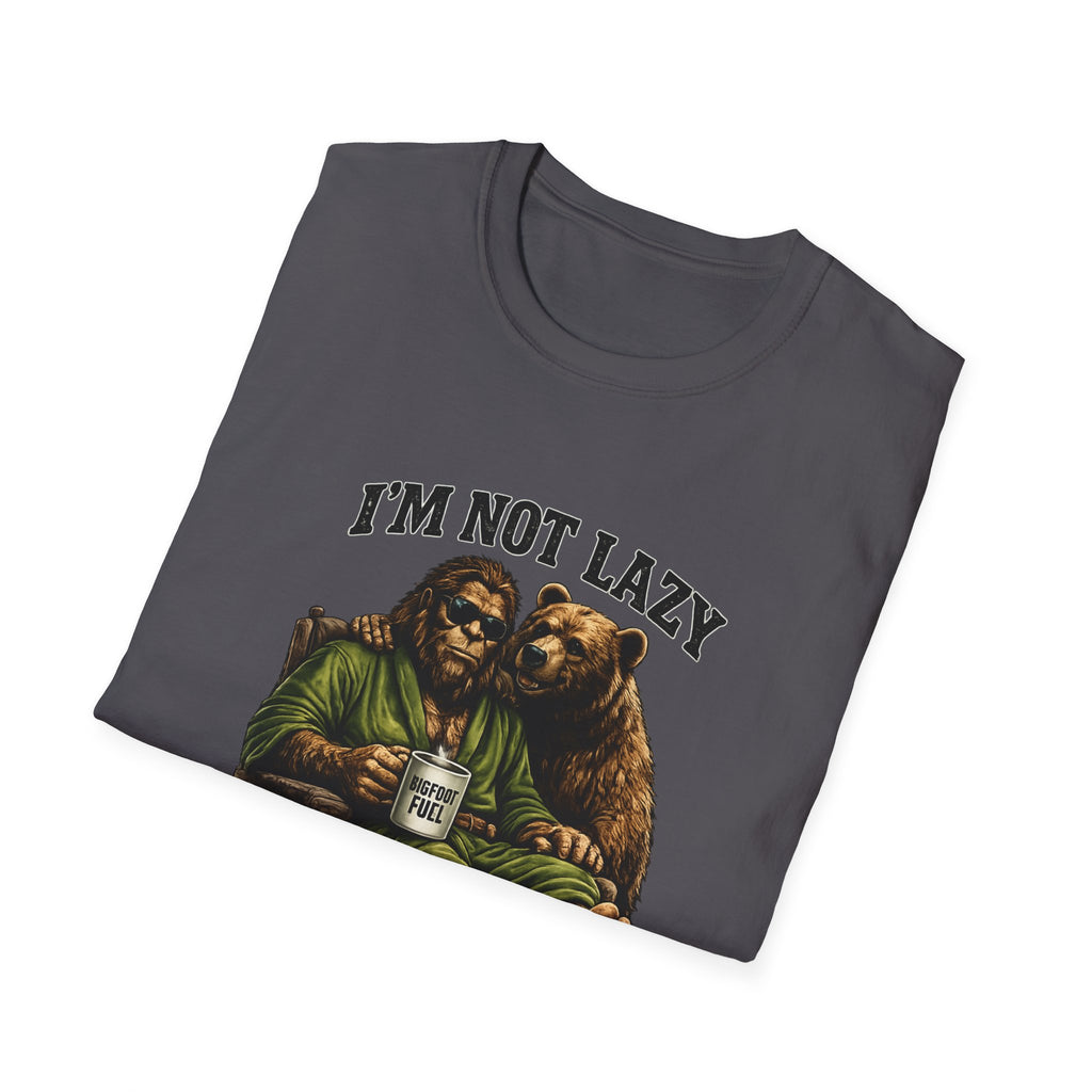 Squatch Mode Bigfoot with Coffee T-Shirt | Sasquatch Sitting with Bear Buddy