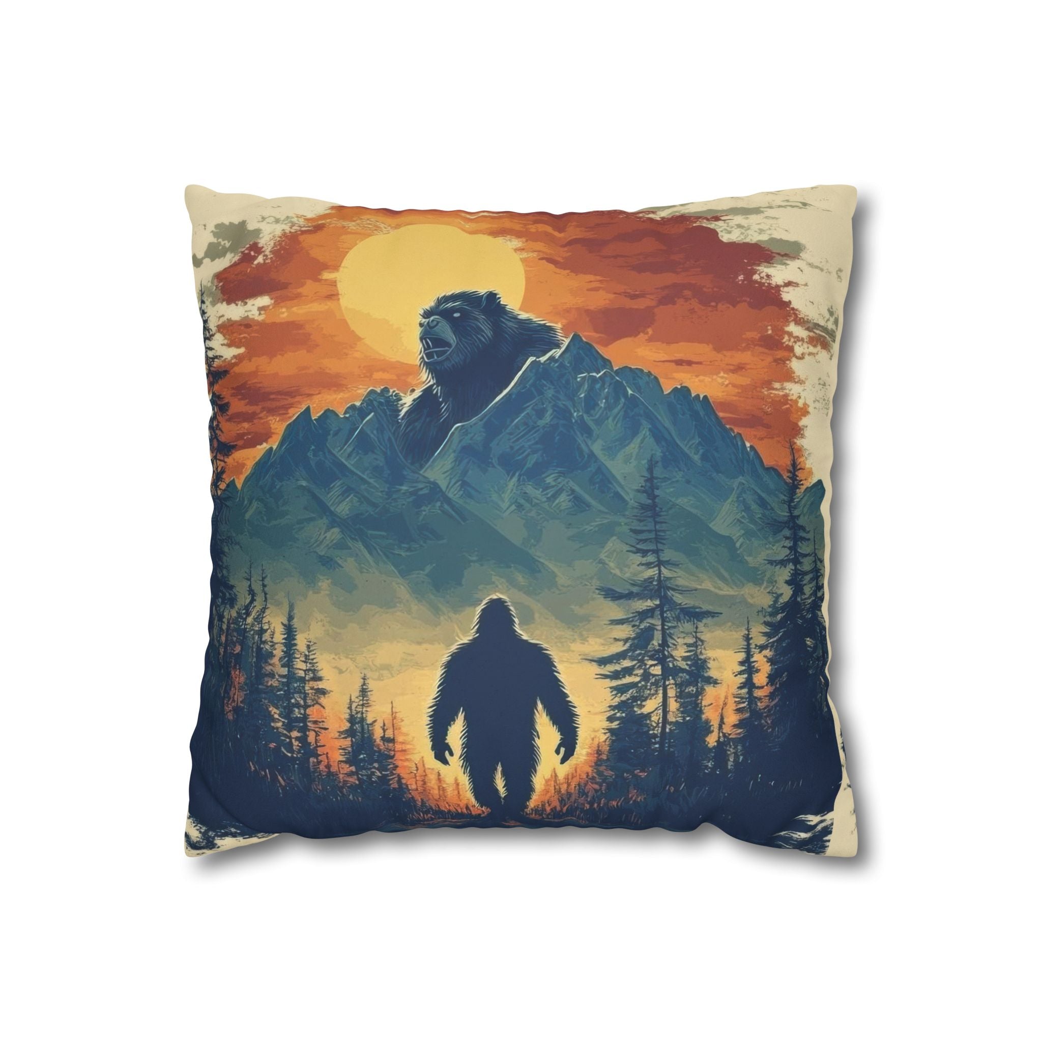 Bigfoot Mountain Faux Suede Square Pillowcase