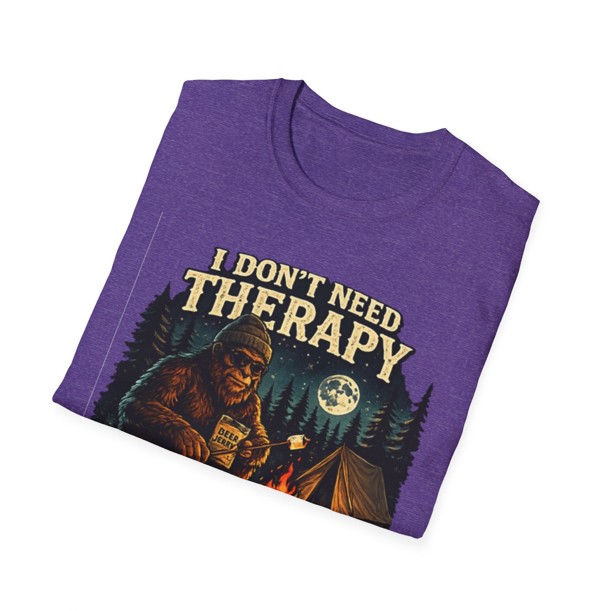 Bigfoot Camping T-Shirt — "I Don't Need Therapy, I Just Need to Go Camping"