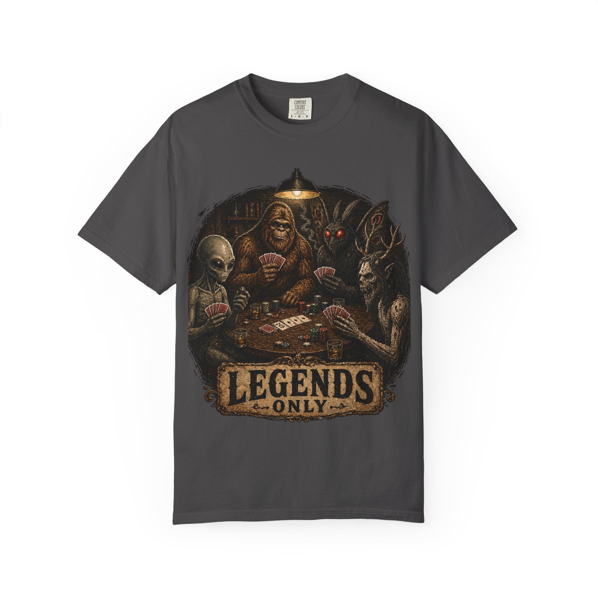 Cryptid Poker T-Shirt — Bigfoot & Legends Playing Cards