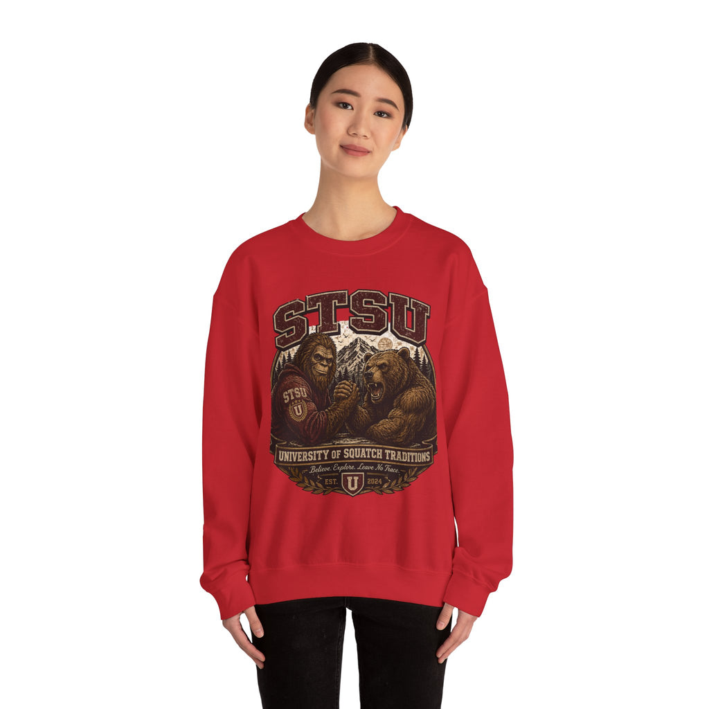 Squatchitis Top Secret University Bigfoot & Bear Crewneck Sweatshirt