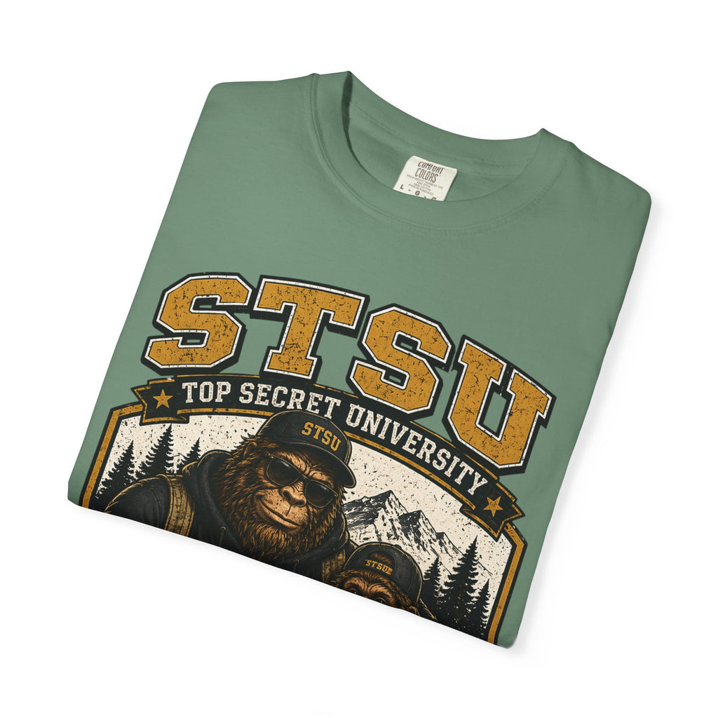 Bigfoot Sasquatch & son University  Shirt | Squatchitis Top Secret College Tee
