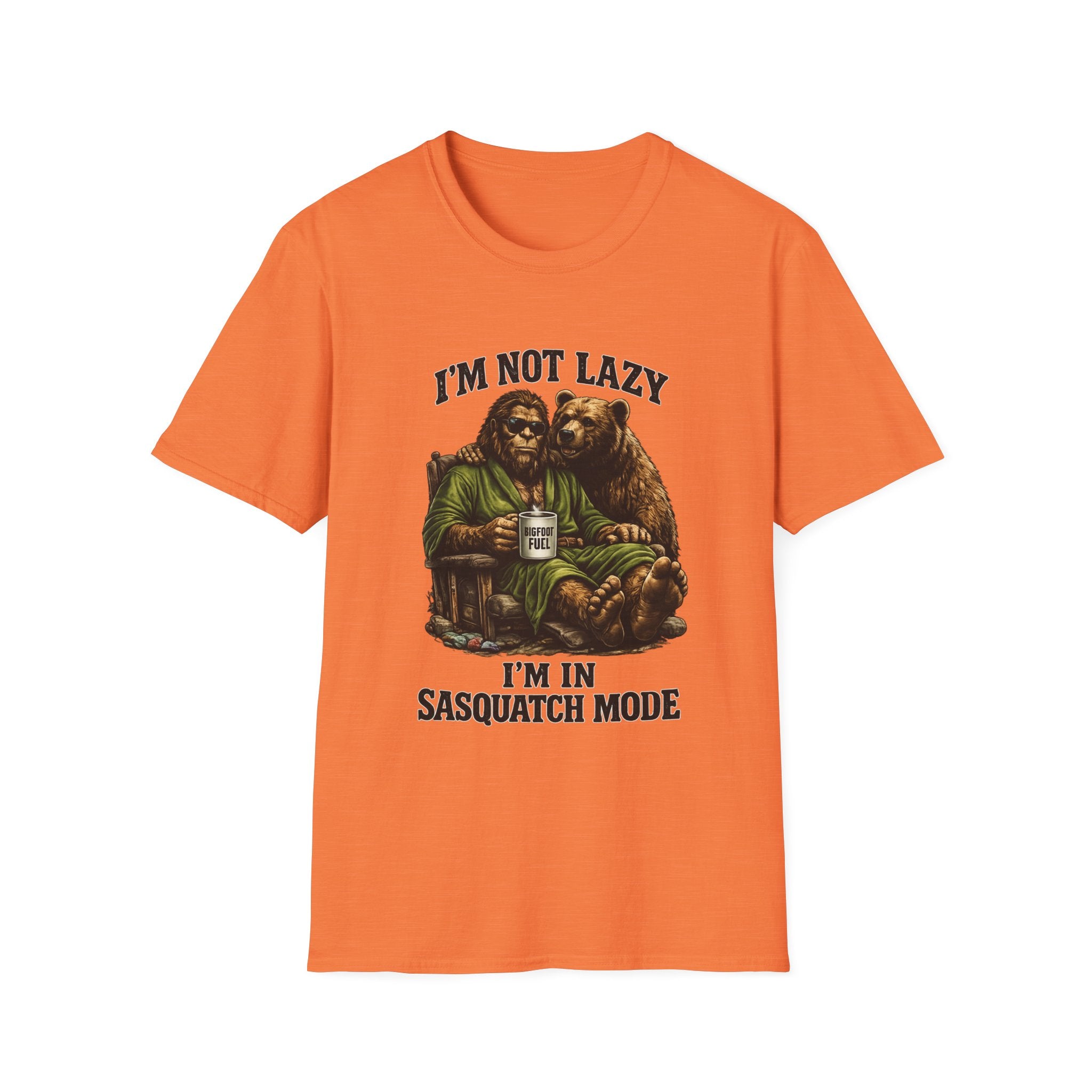 Squatch Mode Bigfoot with Coffee T-Shirt | Sasquatch Sitting with Bear Buddy