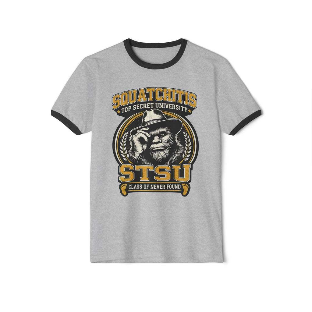 Squatchitis University Ringer T-Shirt | Bigfoot College Logo Tee