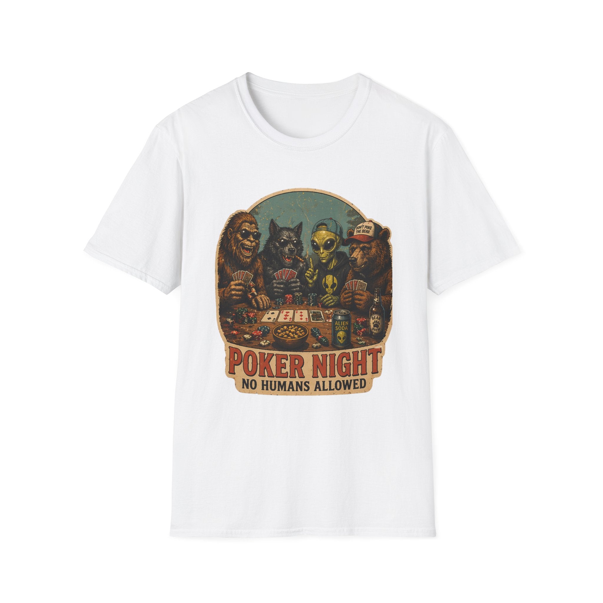 Poker Night - No Humans Allowed - Bigfoot and friends T-Shirt