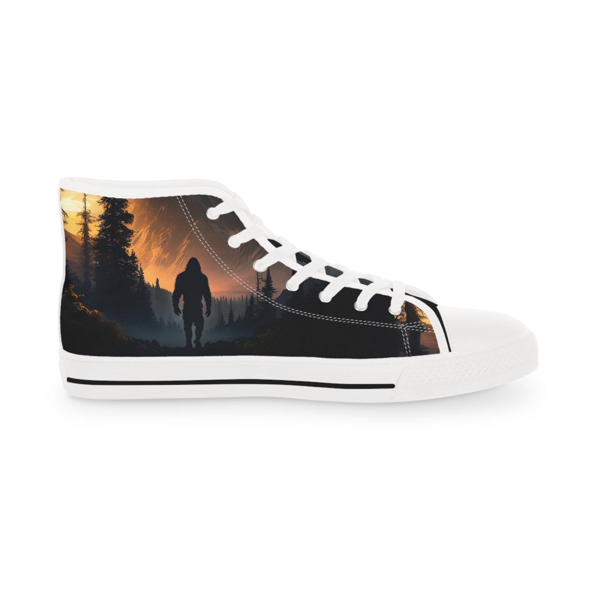 Bigfoot Sunset Mountain Sneakers High Top Sneakers | Mountain Creature Graphic