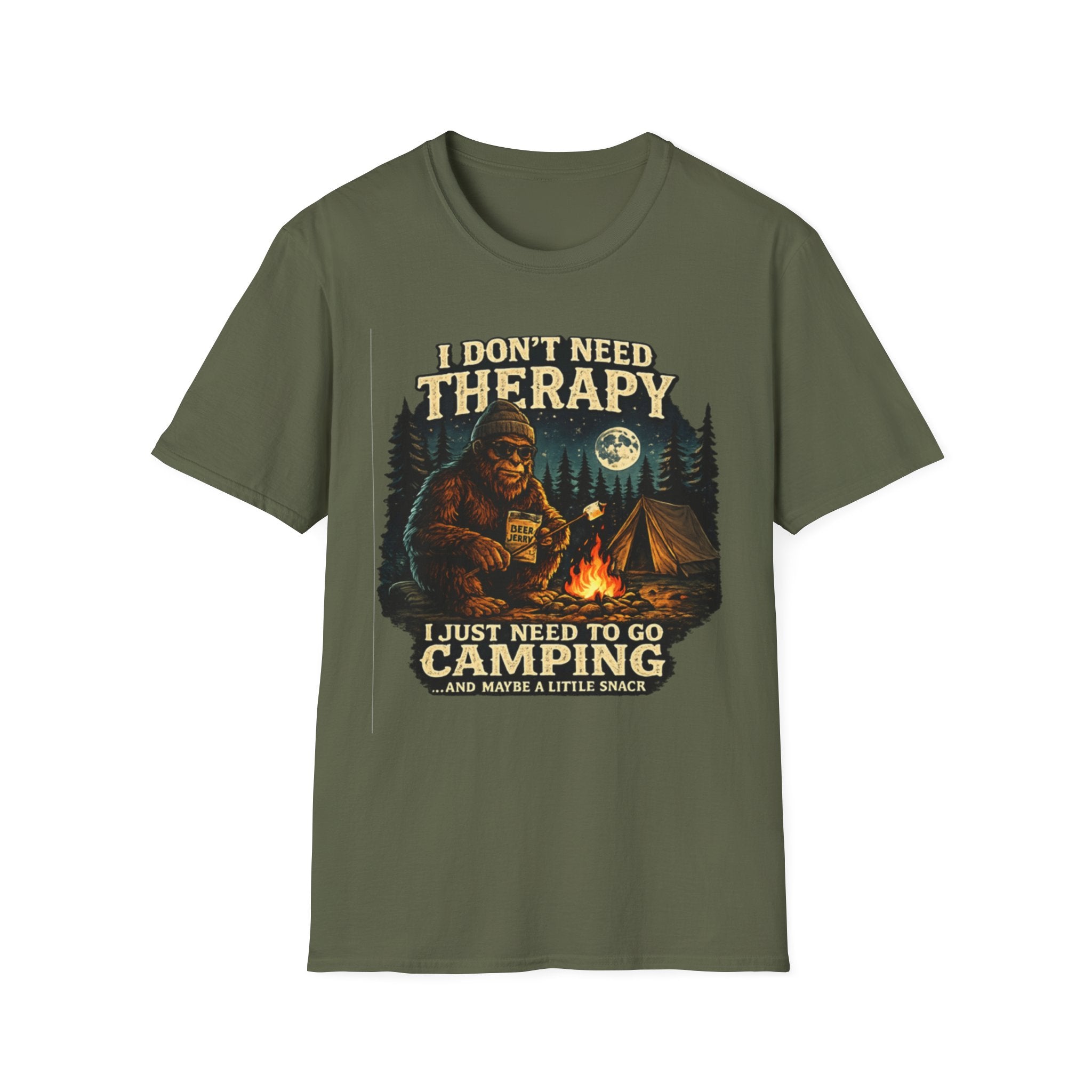 Bigfoot Camping T-Shirt — "I Don't Need Therapy, I Just Need to Go Camping"
