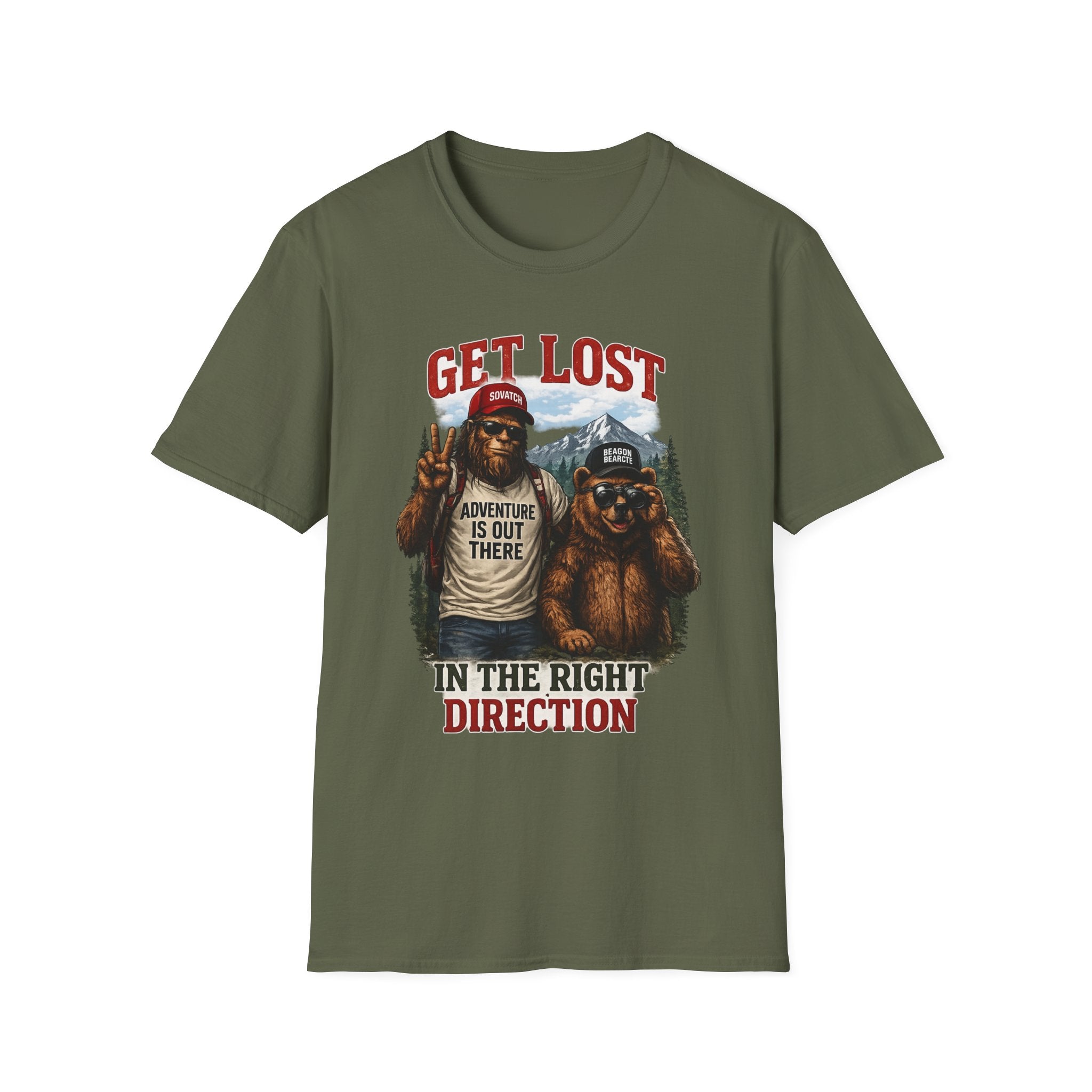 Lost in the Right Direction Bigfoot with Bear Buddy T-Shirt