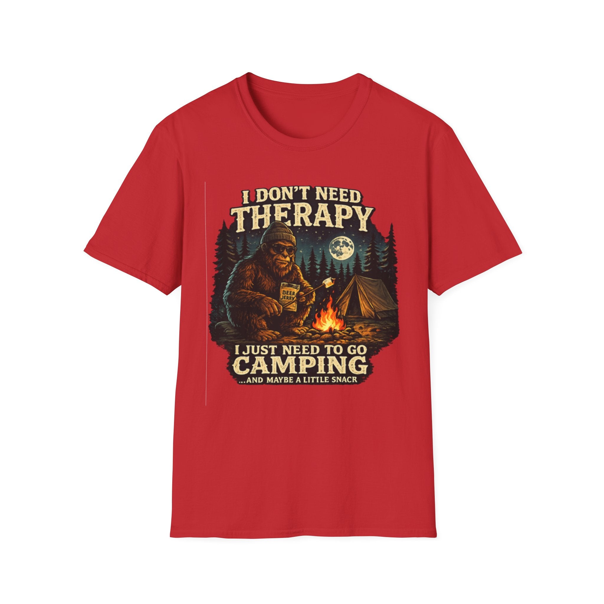 Bigfoot Camping T-Shirt — "I Don't Need Therapy, I Just Need to Go Camping"