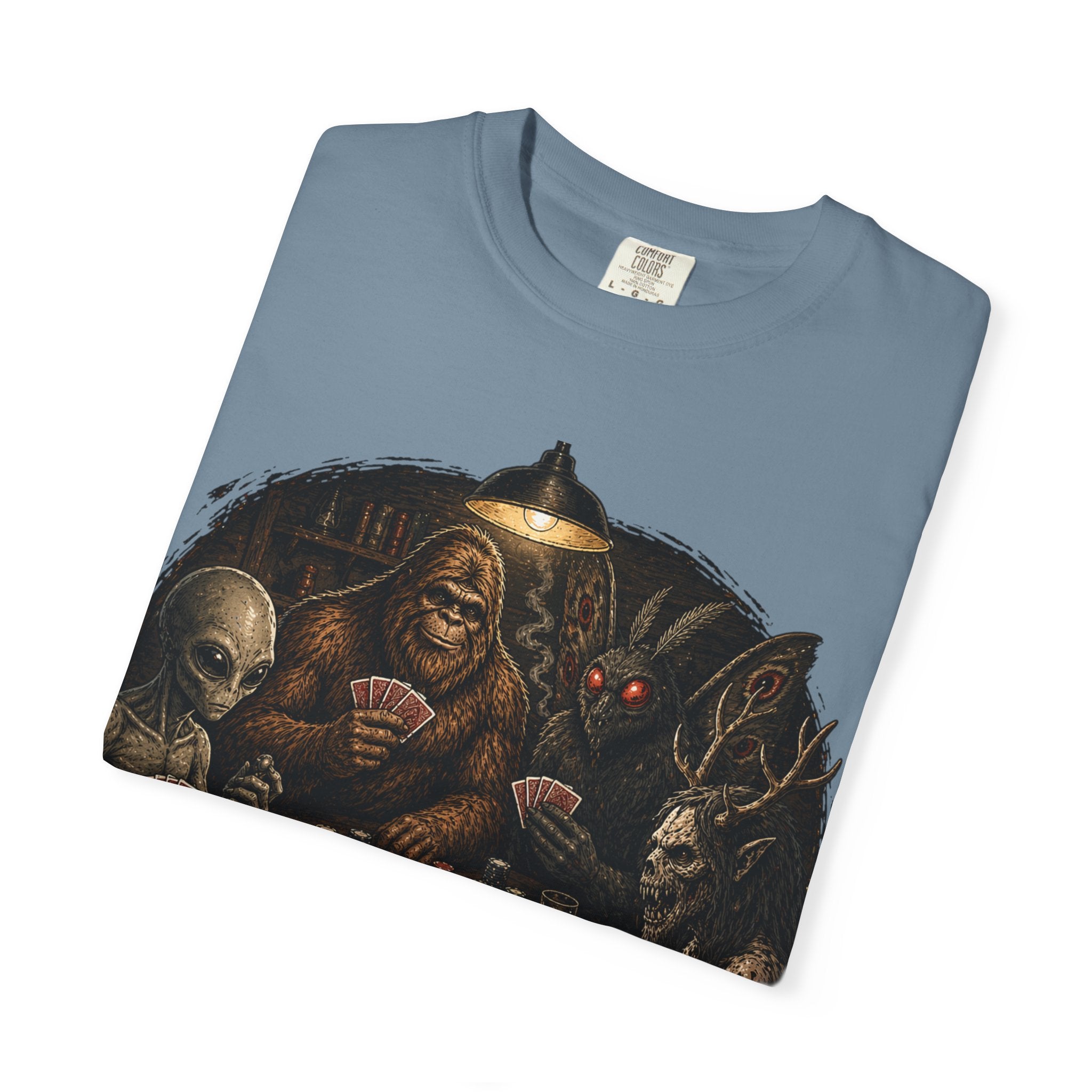 Cryptid Poker T-Shirt — Bigfoot & Legends Playing Cards