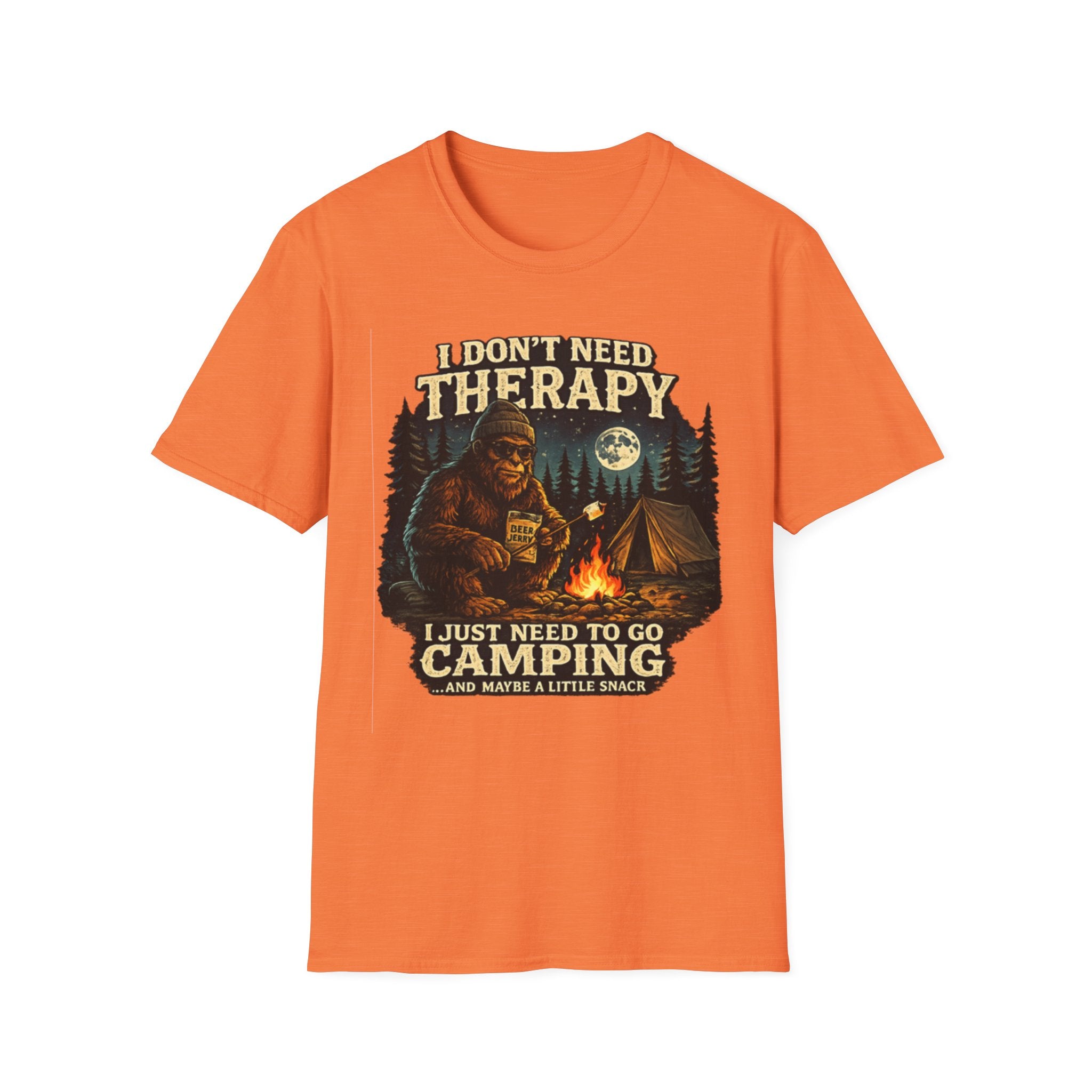 Bigfoot Camping T-Shirt — "I Don't Need Therapy, I Just Need to Go Camping"