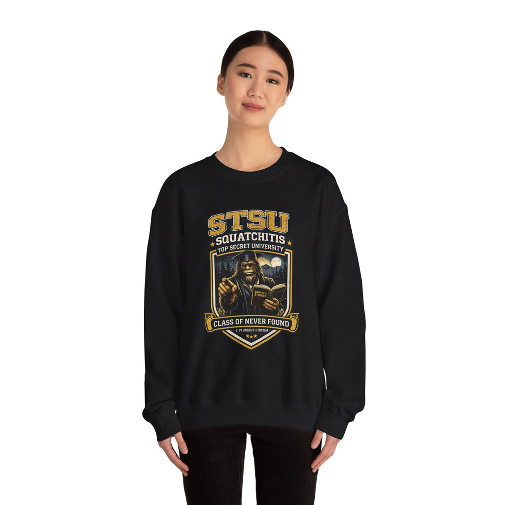 Squatchitis Top Secret University Sweatshirt | Sasquatch College Logo