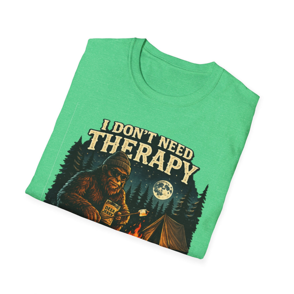 Bigfoot Camping T-Shirt — "I Don't Need Therapy, I Just Need to Go Camping"