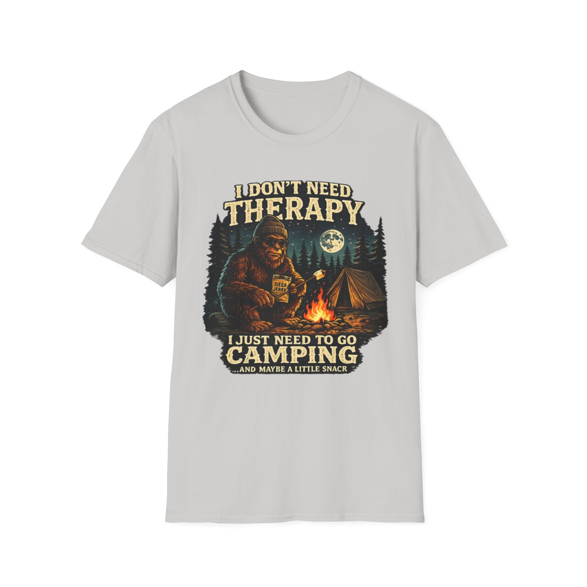 Bigfoot Camping T-Shirt — "I Don't Need Therapy, I Just Need to Go Camping"