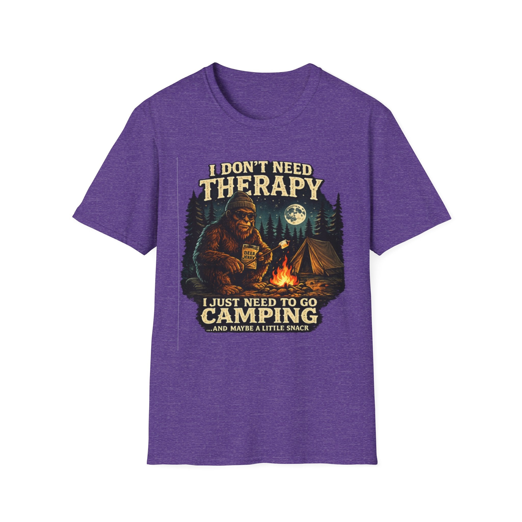 Bigfoot Camping T-Shirt — "I Don't Need Therapy, I Just Need to Go Camping"