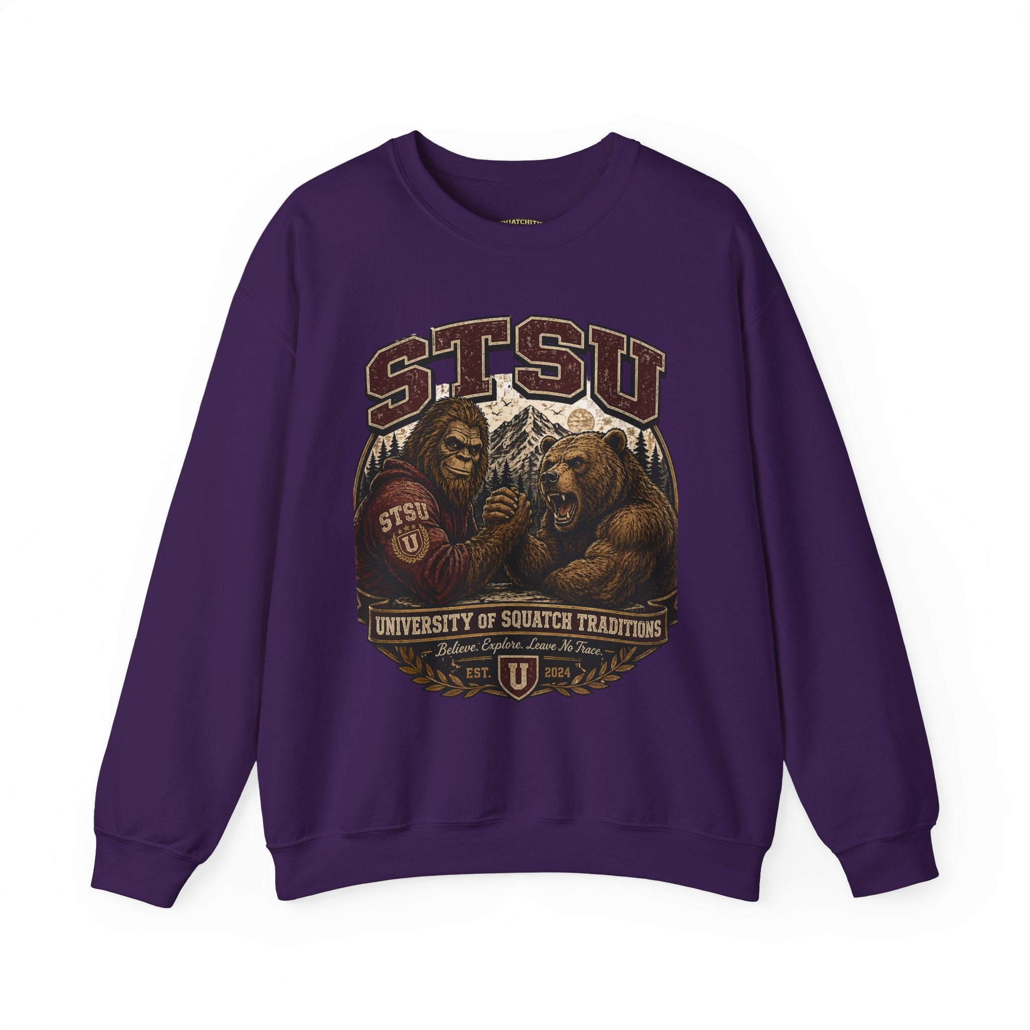 Squatchitis Top Secret University Bigfoot & Bear Crewneck Sweatshirt