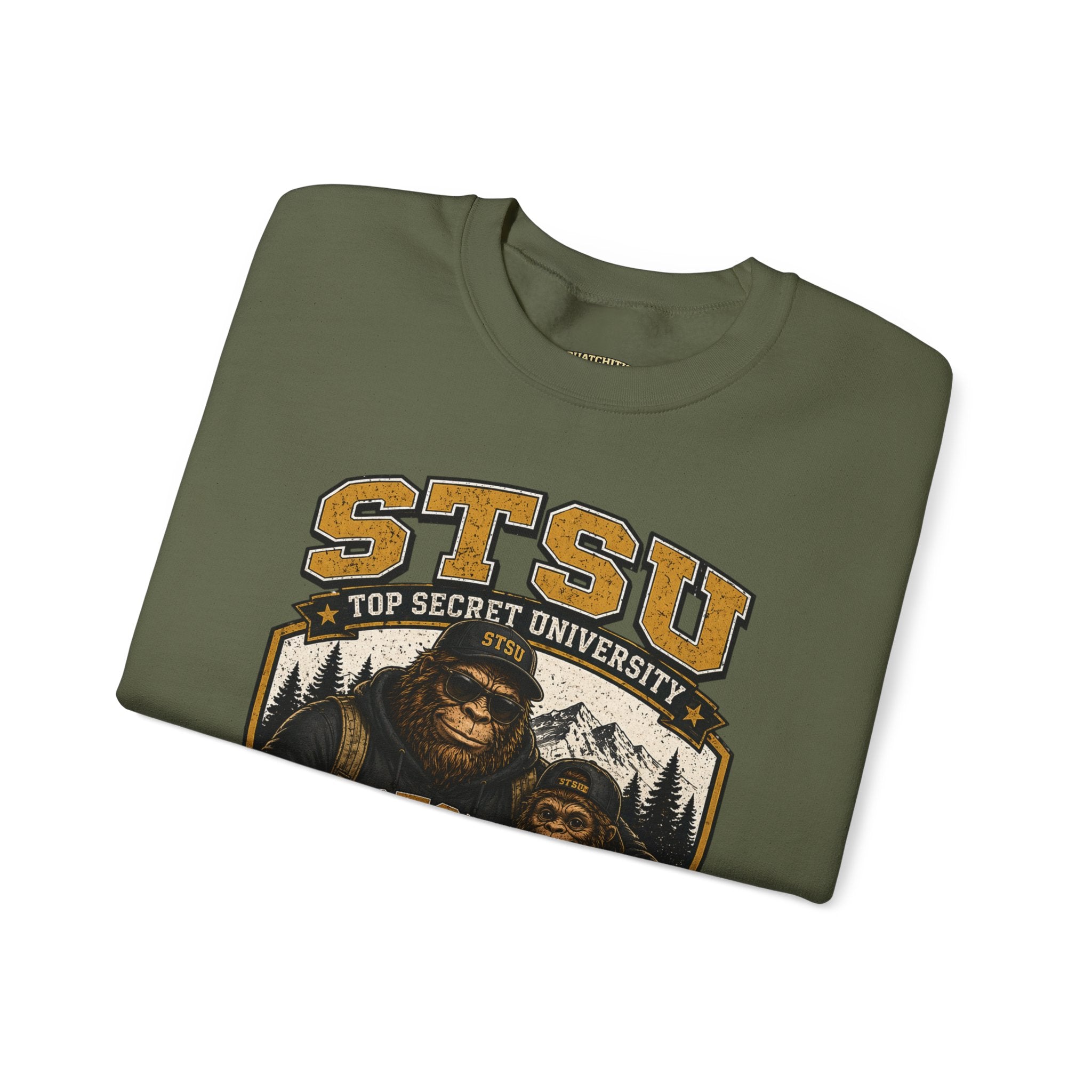 Squatchitis Top Secret University Bigfoot & son family Crewneck Sweatshirt