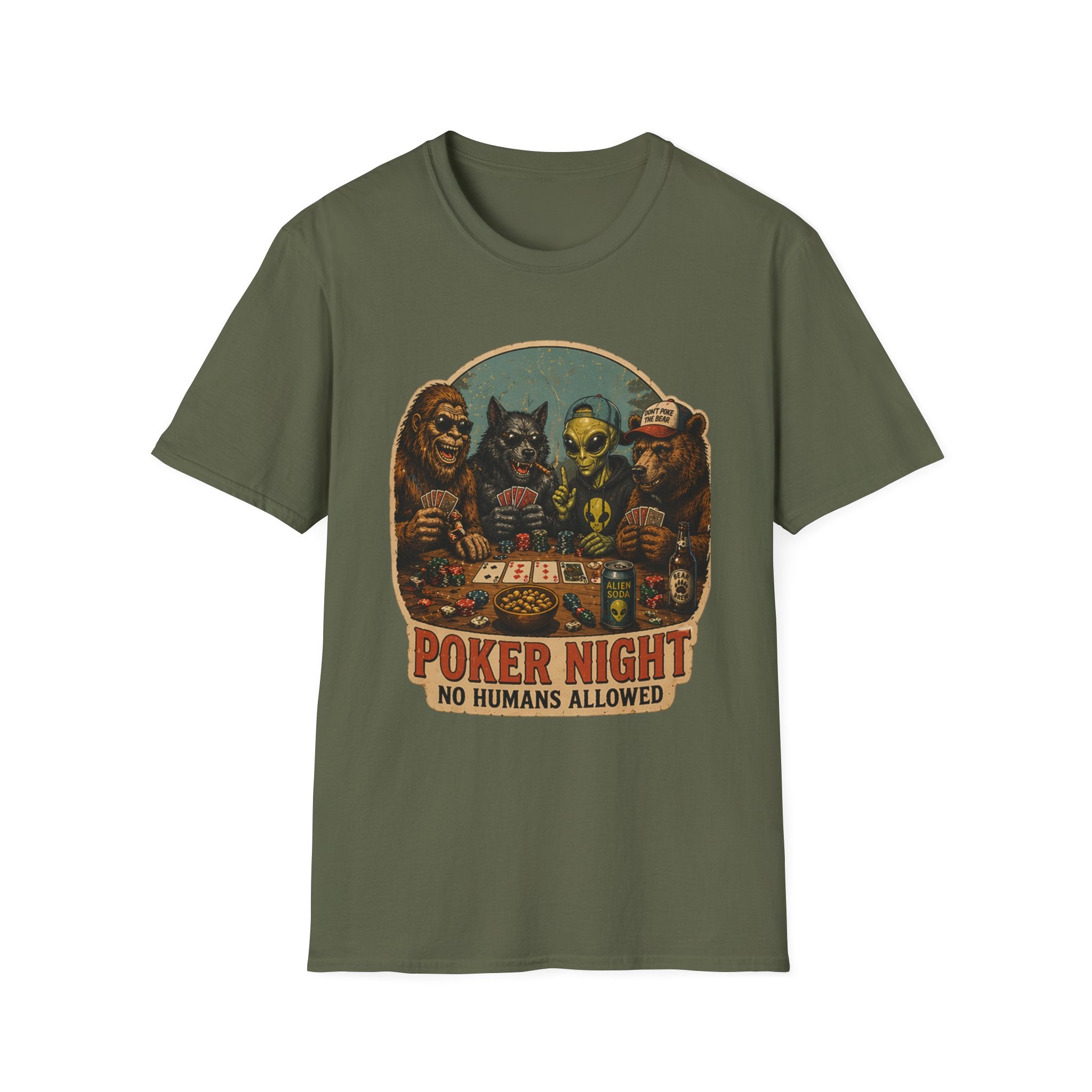 Poker Night - No Humans Allowed - Bigfoot and friends T-Shirt