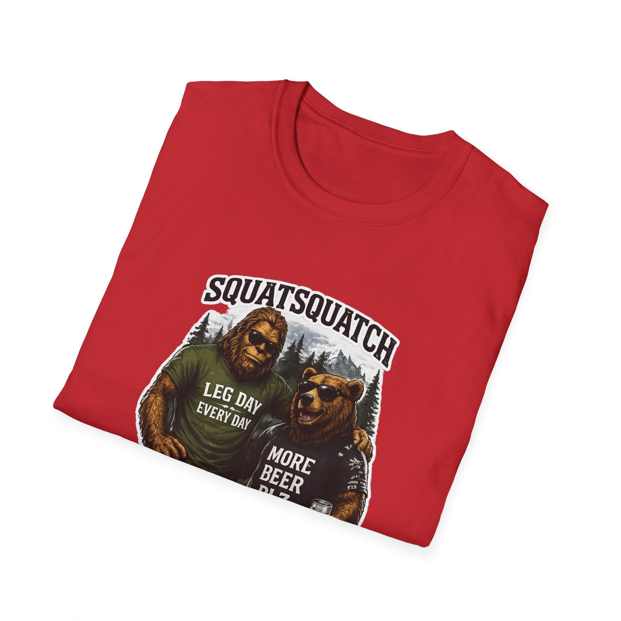 Bigfoot Leg Day T-Shirt — "Squat Squatch" Gym Humor with Beer Buddy