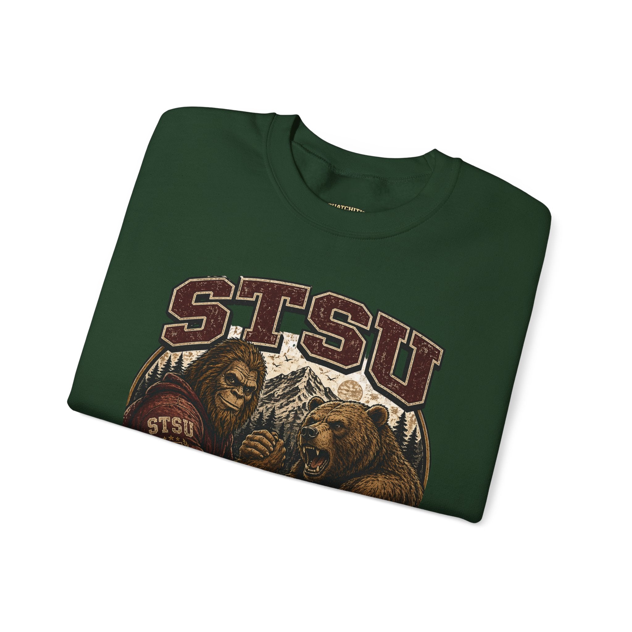 Squatchitis Top Secret University Bigfoot & Bear Crewneck Sweatshirt