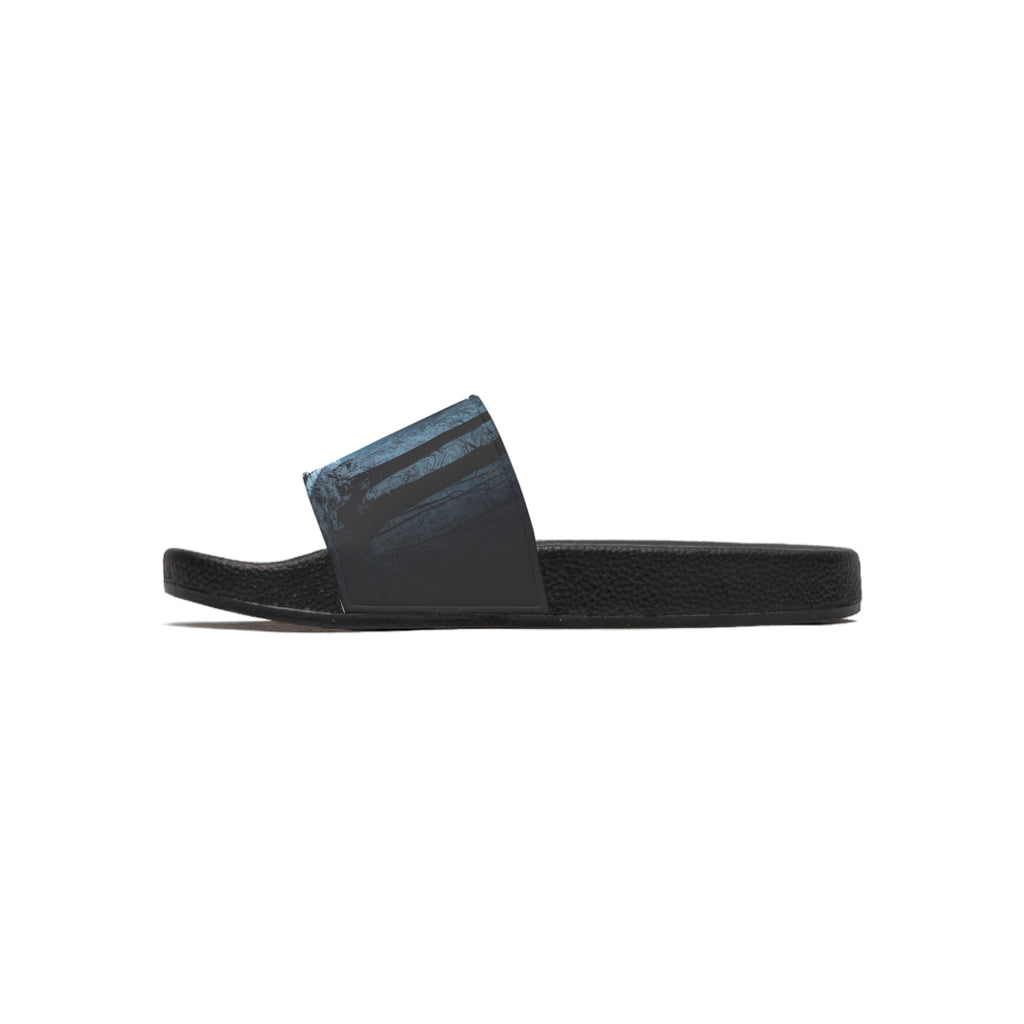 Bigfoot Moonlight Walk Men's Slide Sandals | Sasquatch Woodland Silhouette