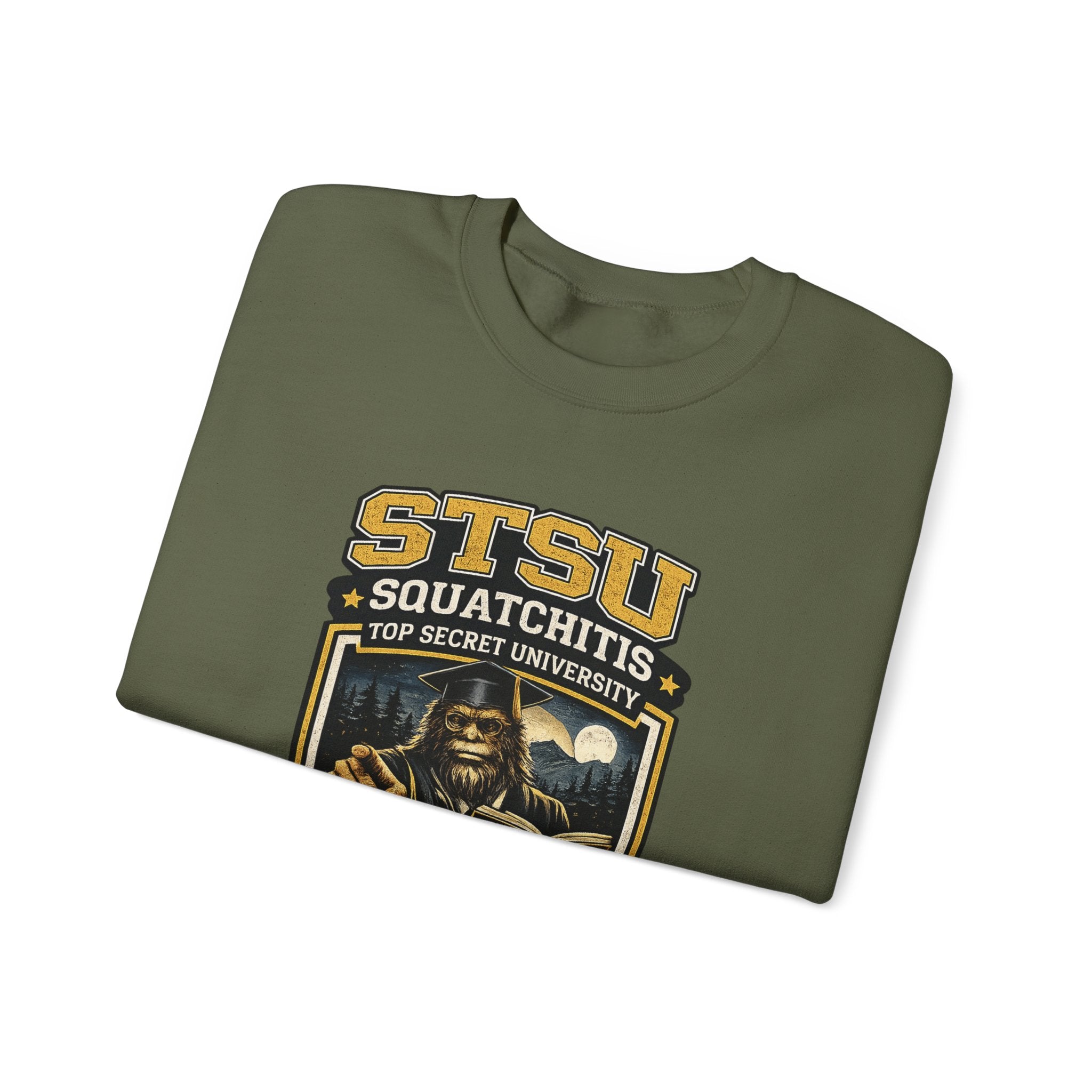 Squatchitis Top Secret University Sweatshirt | Sasquatch College Logo