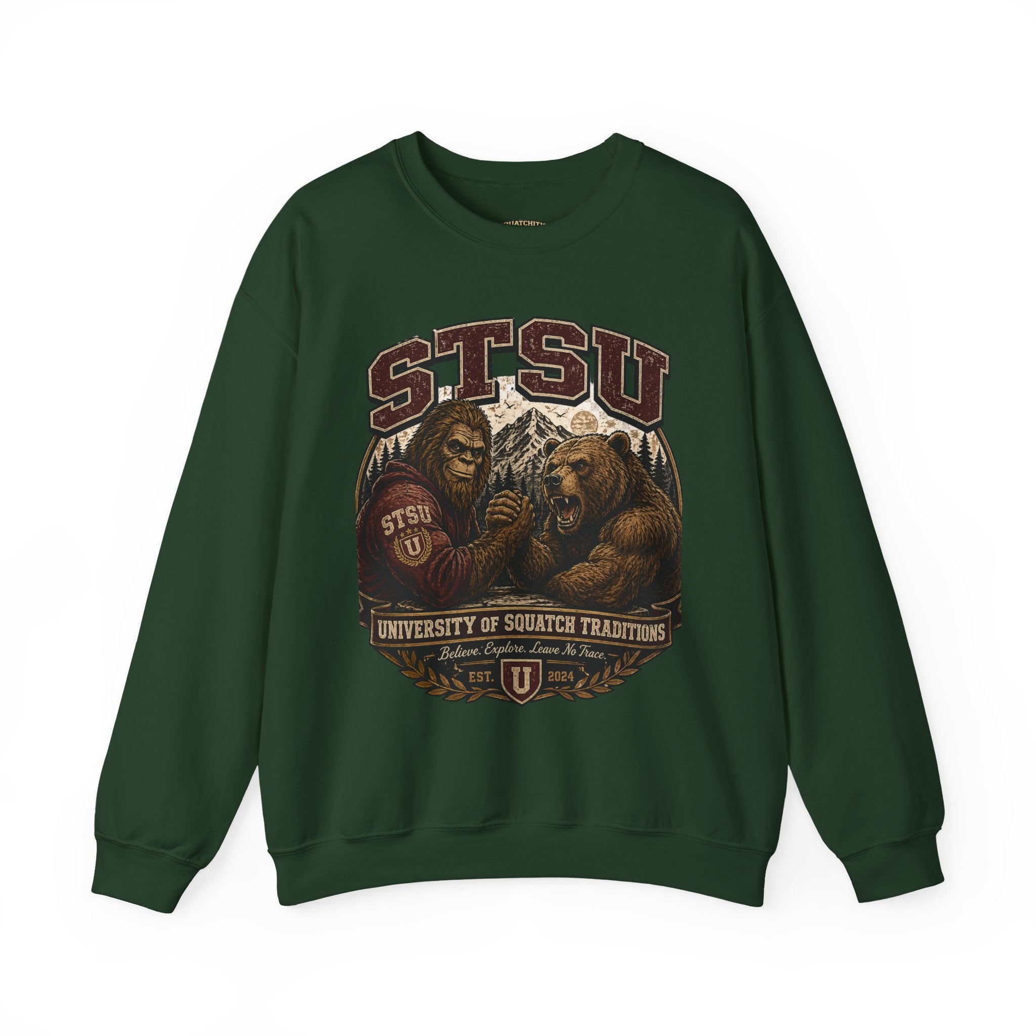 Squatchitis Top Secret University Bigfoot & Bear Crewneck Sweatshirt