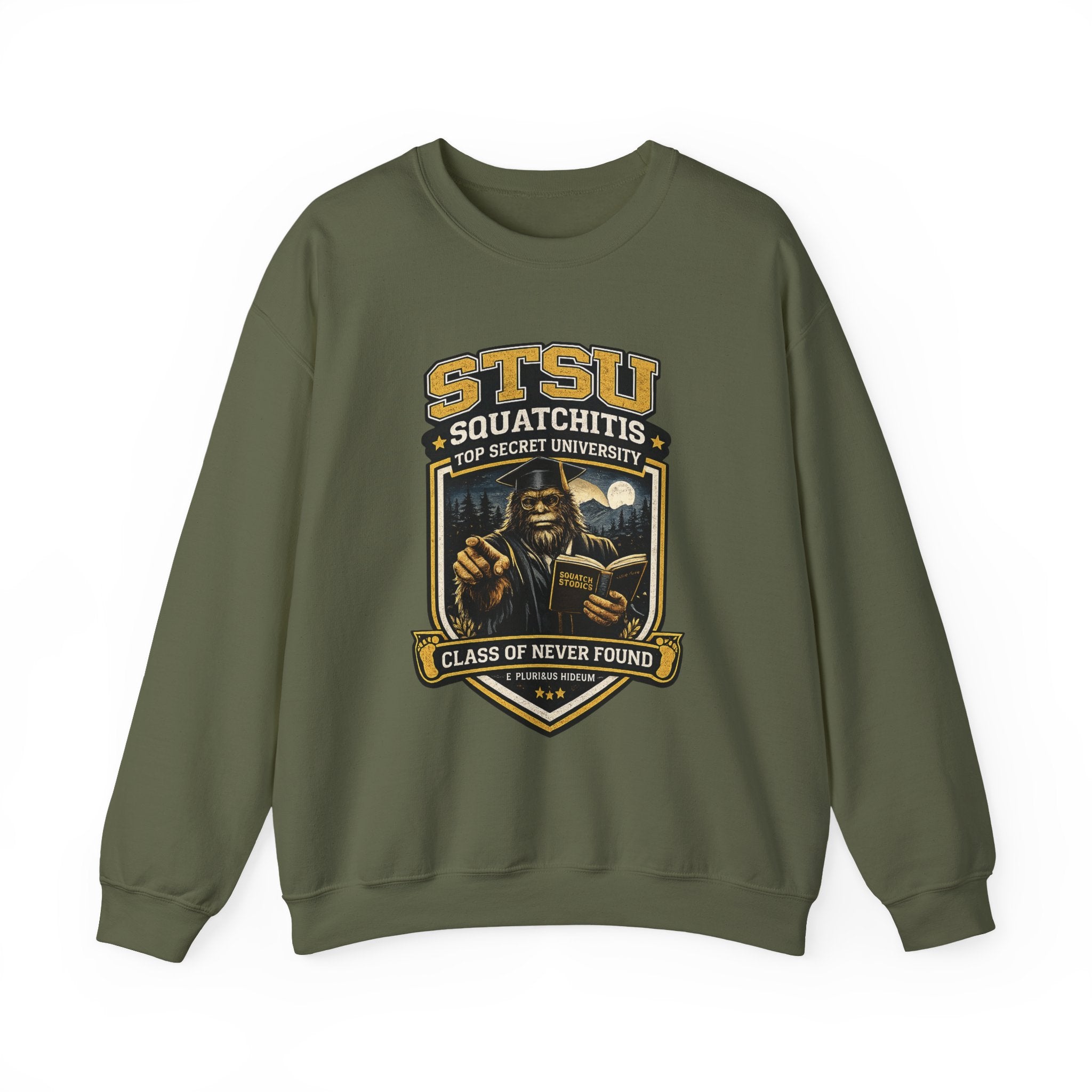 Squatchitis Top Secret University Sweatshirt | Sasquatch College Logo