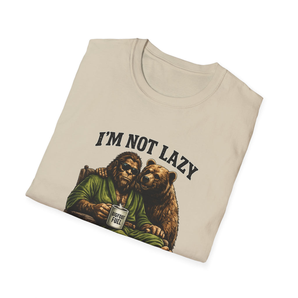 Squatch Mode Bigfoot with Coffee T-Shirt | Sasquatch Sitting with Bear Buddy