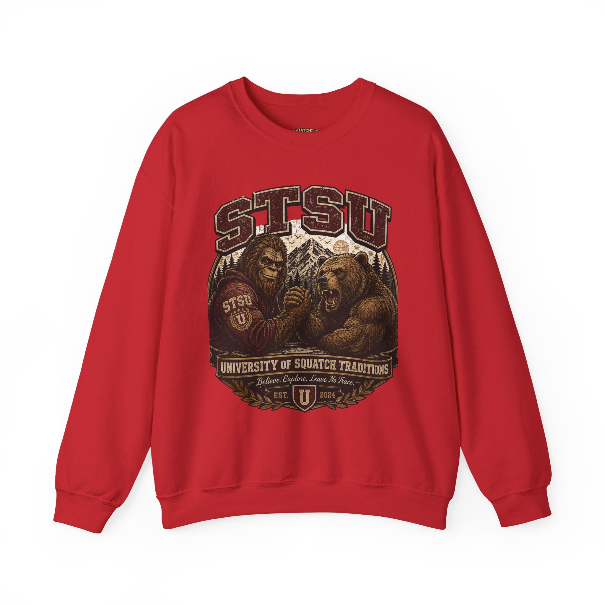 Squatchitis Top Secret University Bigfoot & Bear Crewneck Sweatshirt