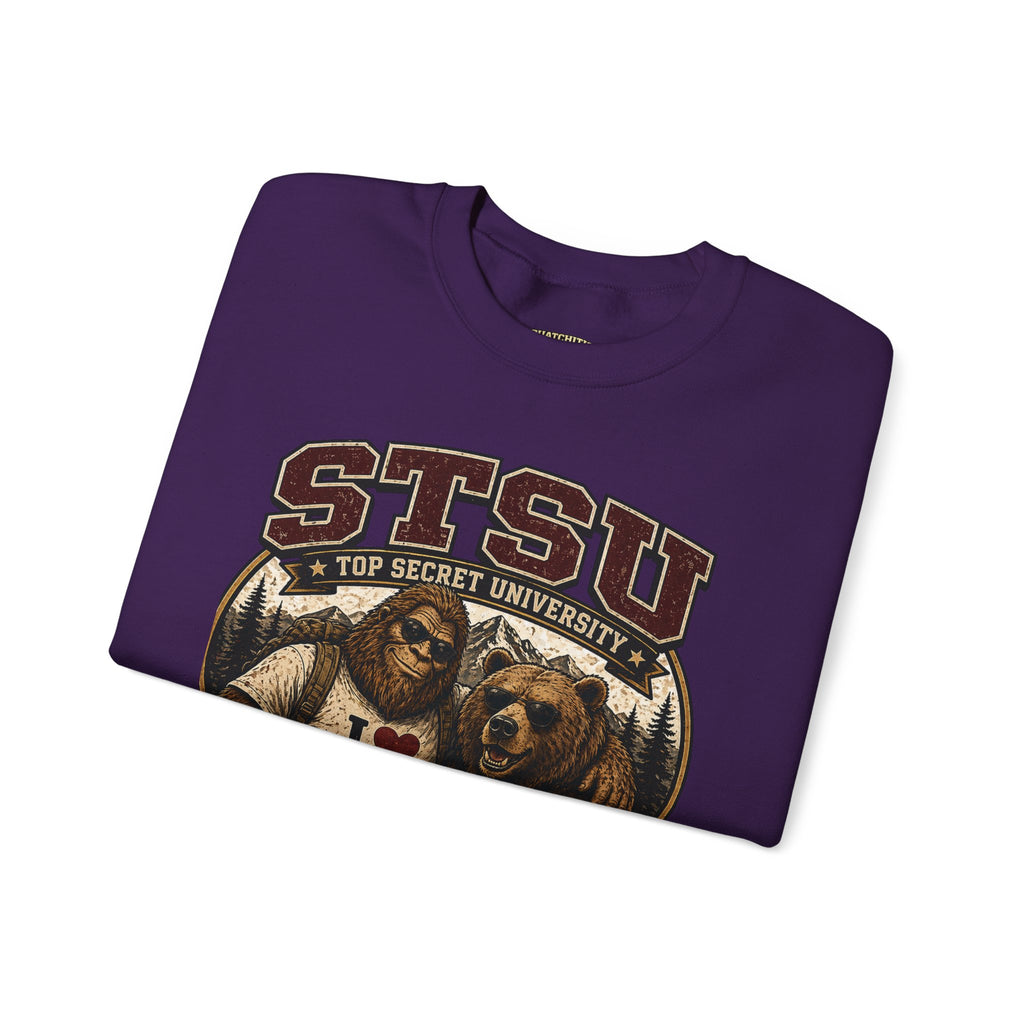 Squatchitis Top Secret University Bigfoot& Bear Crewneck Sweatshirt