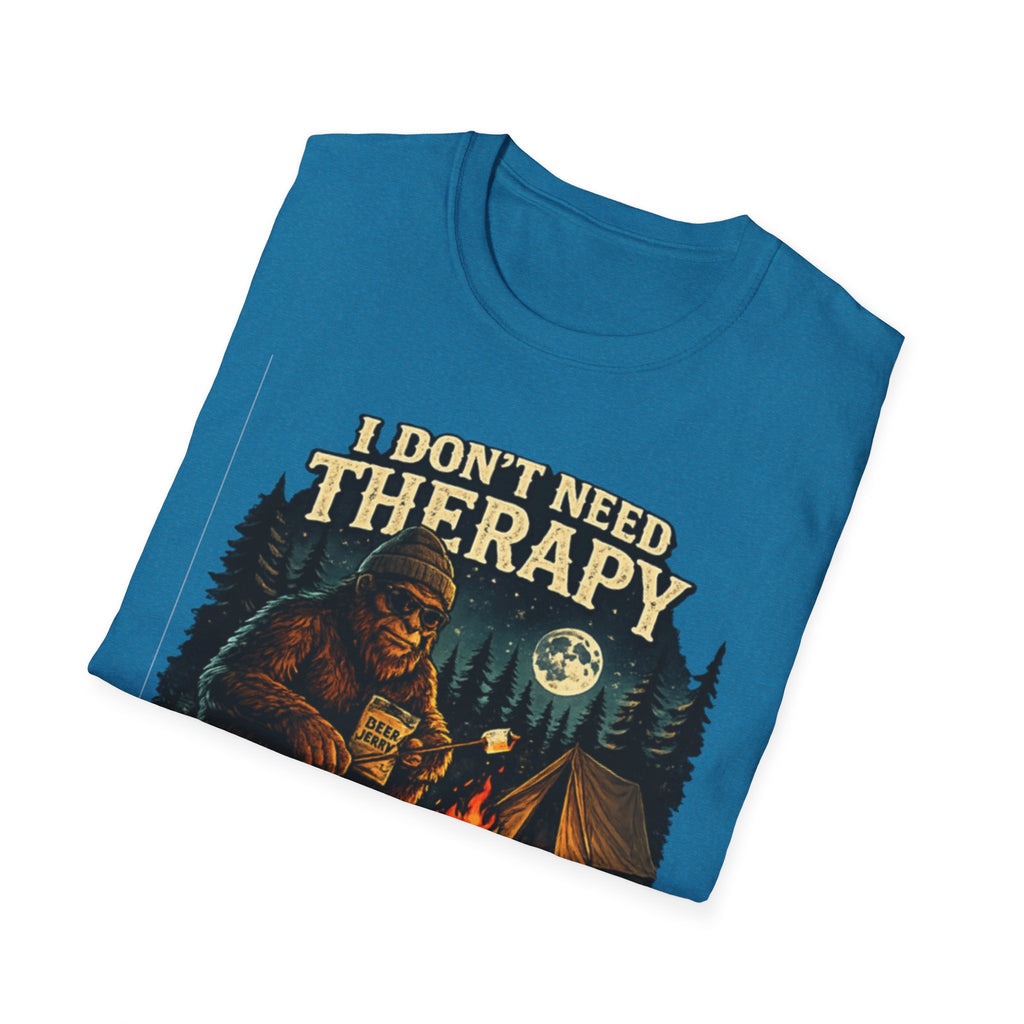 Bigfoot Camping T-Shirt — "I Don't Need Therapy, I Just Need to Go Camping"