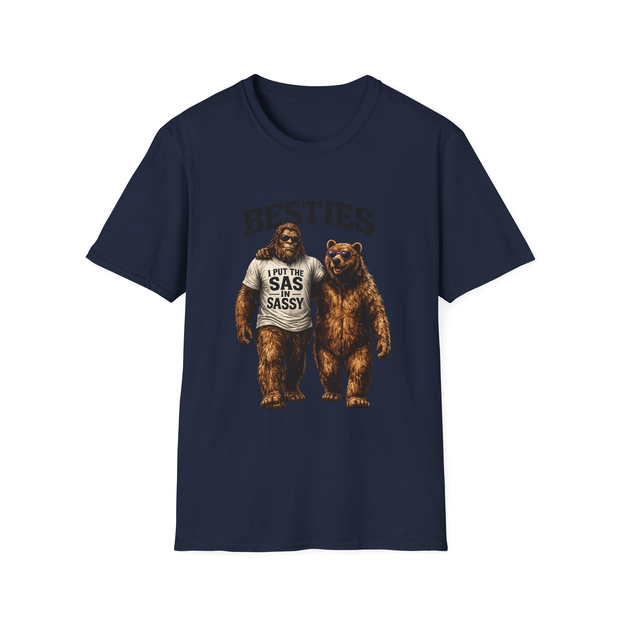 Bigfoot and Bear Besties T-Shirt | Funny Sasquatch Bear Friendship