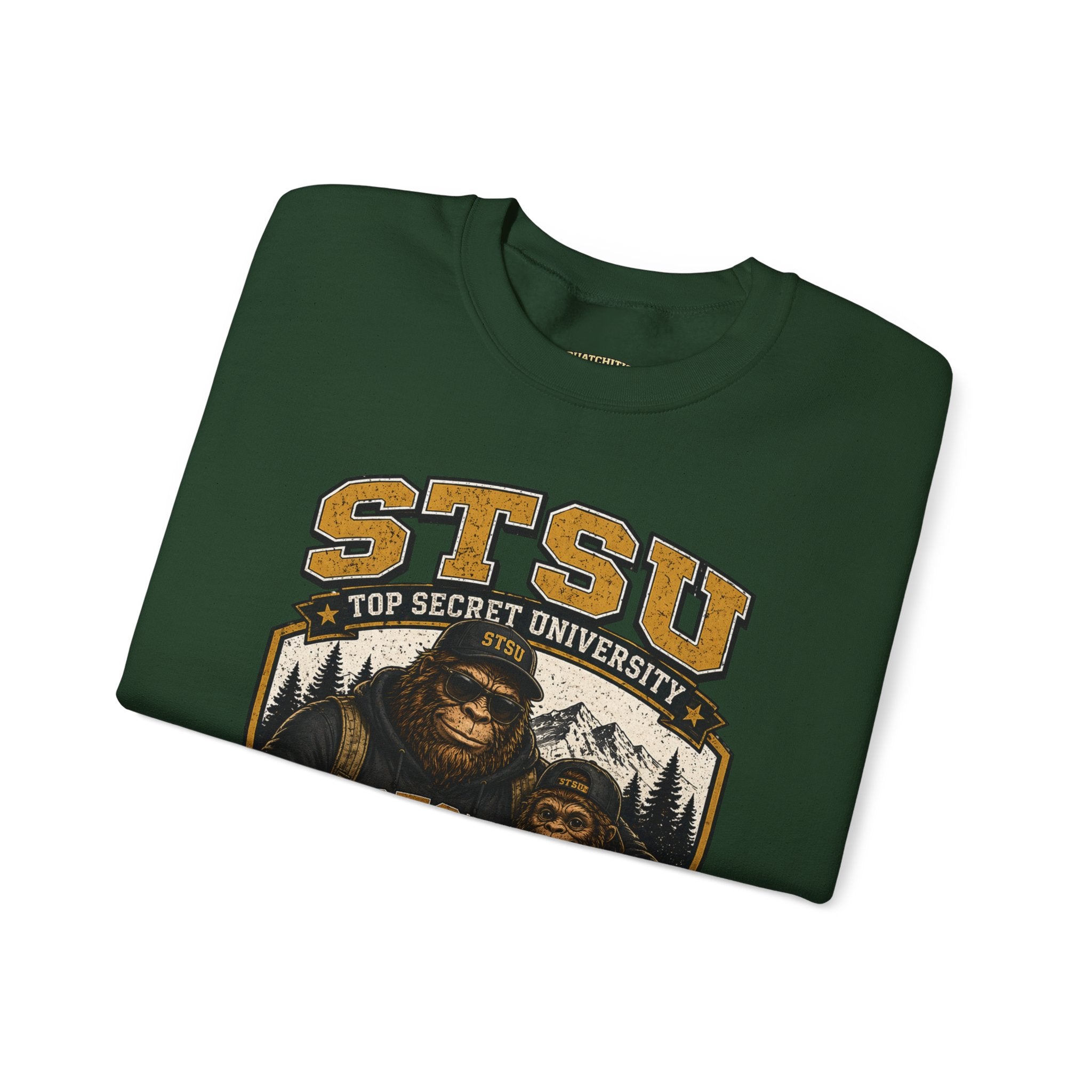 Squatchitis Top Secret University Bigfoot & son family Crewneck Sweatshirt