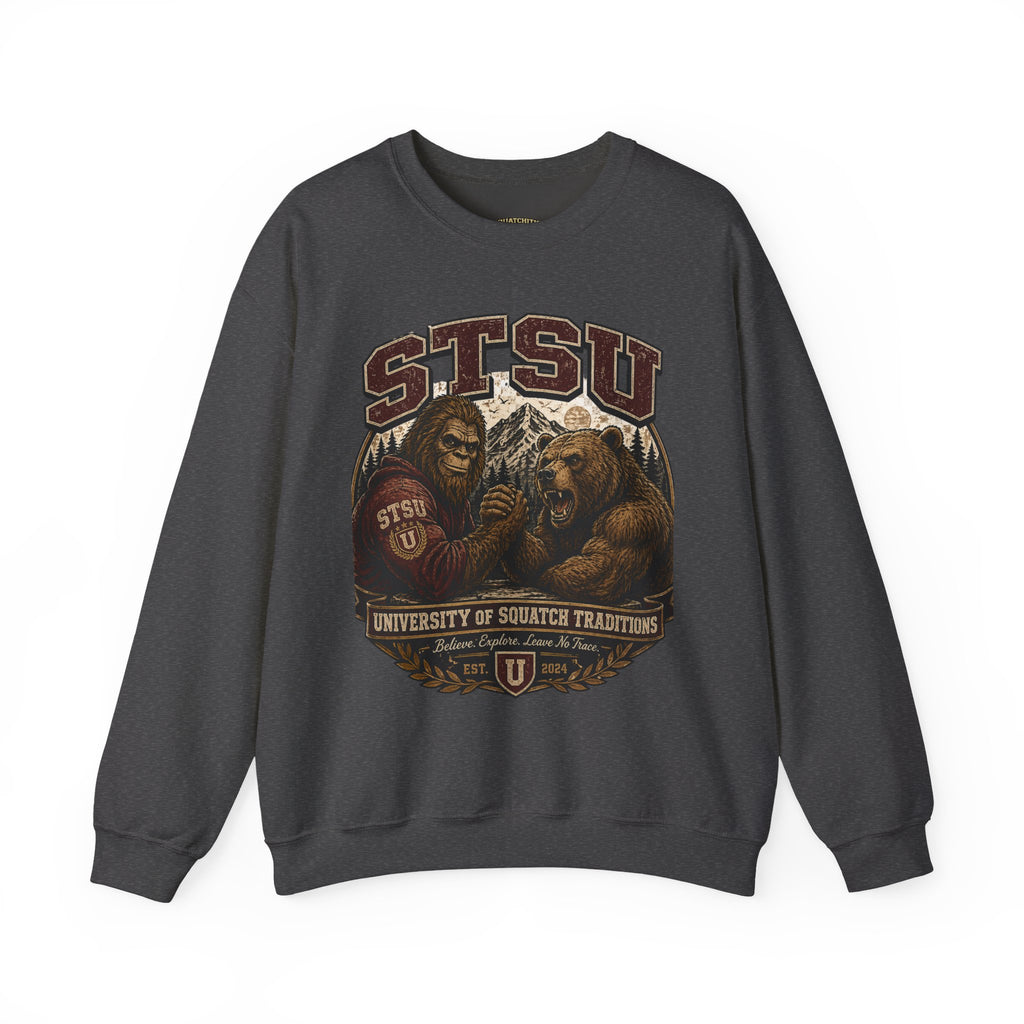 Squatchitis Top Secret University Bigfoot & Bear Crewneck Sweatshirt