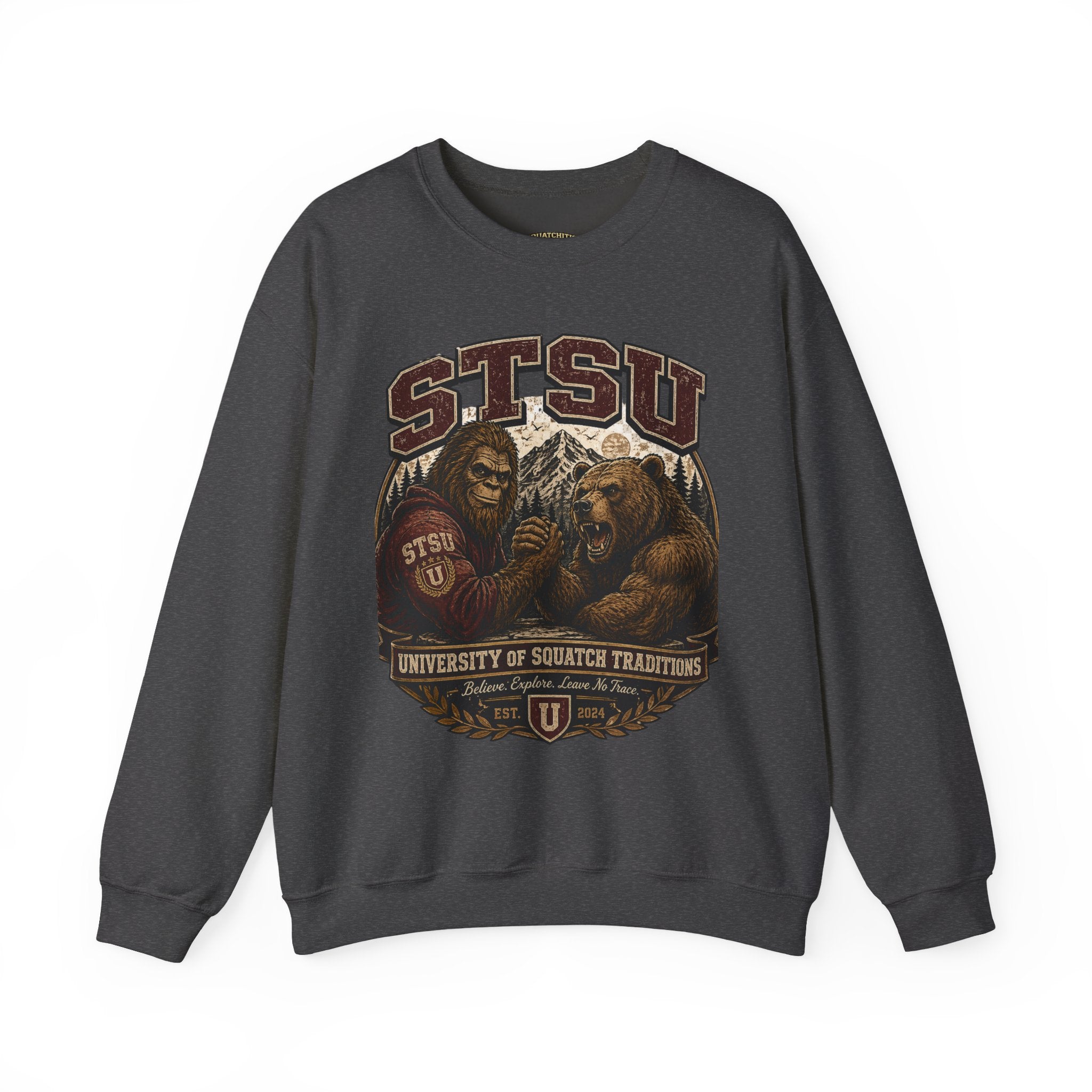 Squatchitis Top Secret University Bigfoot & Bear Crewneck Sweatshirt