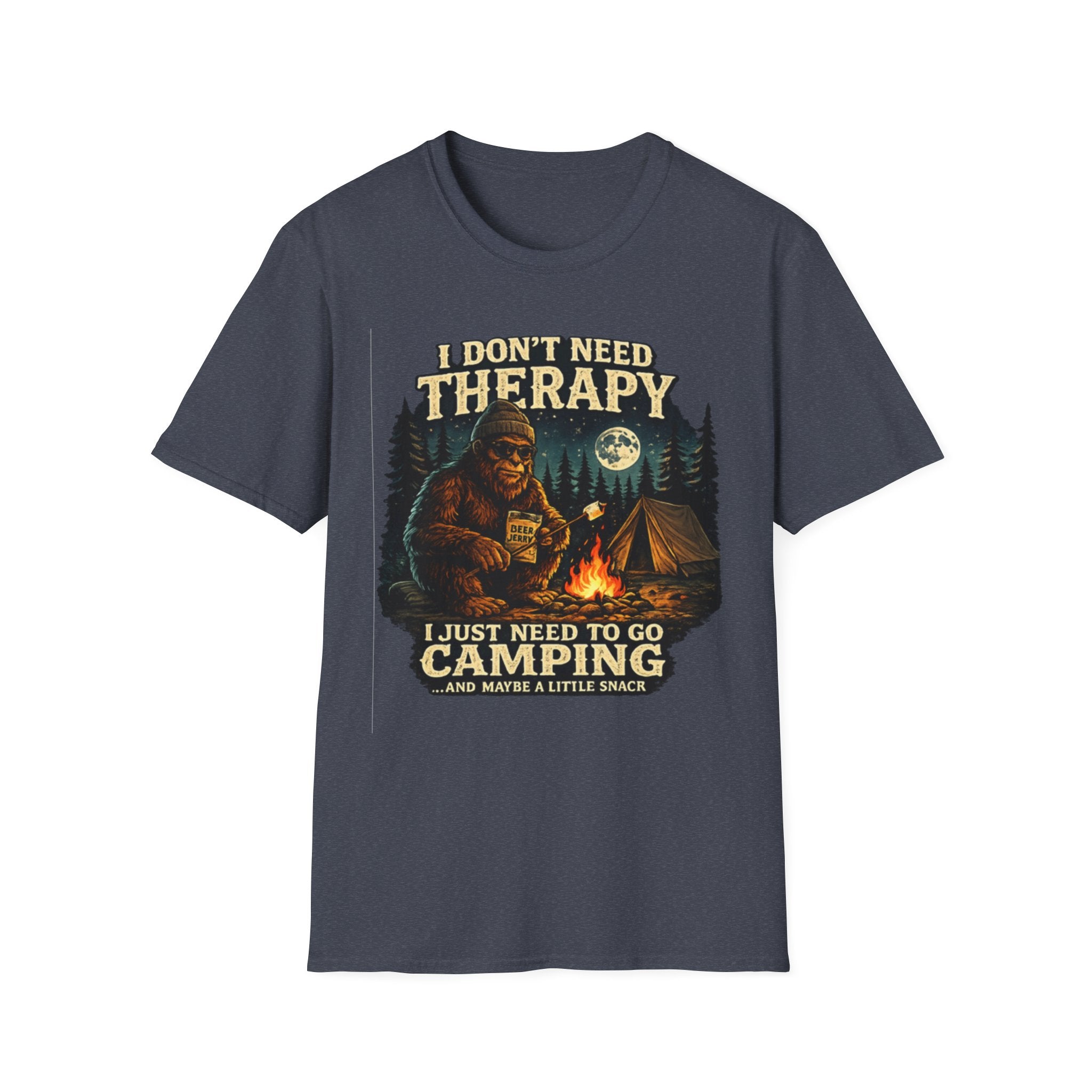 Bigfoot Camping T-Shirt — "I Don't Need Therapy, I Just Need to Go Camping"